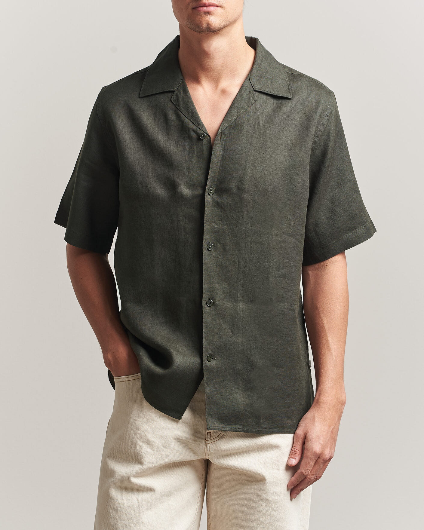 Heren | Overhemden | NN07 | Julio Linen Resort Shirt Dark Army