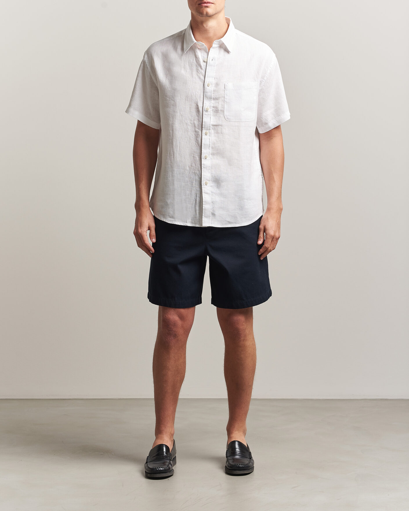 Heren | Overhemden | NN07 | Deon Linen Short Sleeve Shirt White