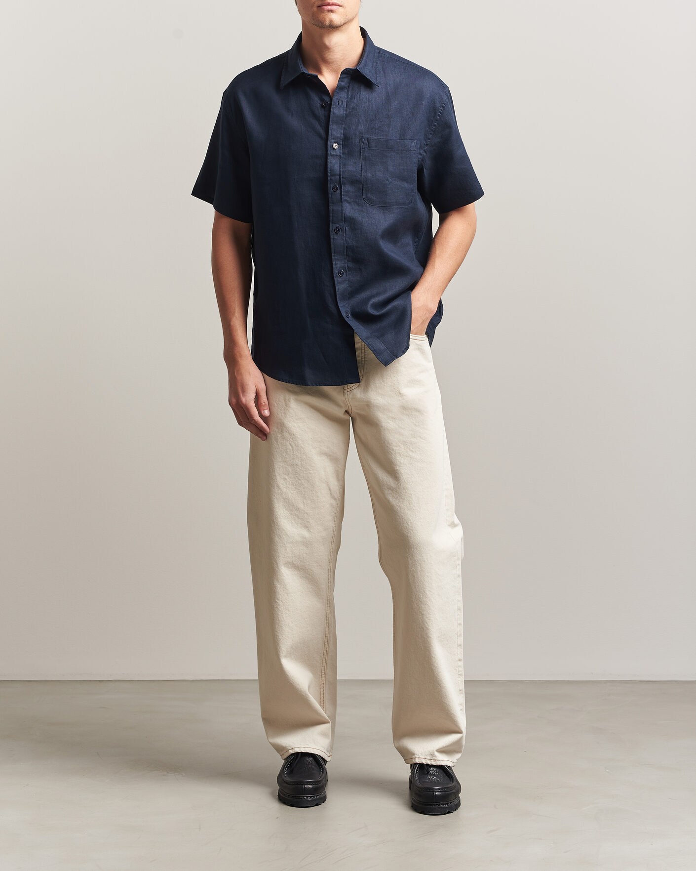 Heren | Overhemden | NN07 | Deon Linen Short Sleeve Shirt Navy Blue