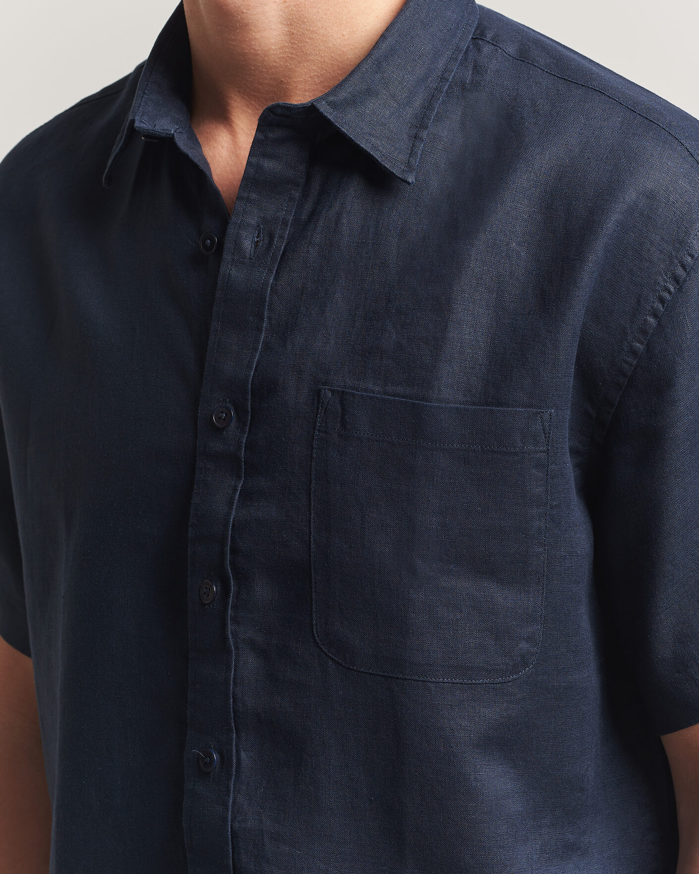 Heren | Overhemden | NN07 | Deon Linen Short Sleeve Shirt Navy Blue
