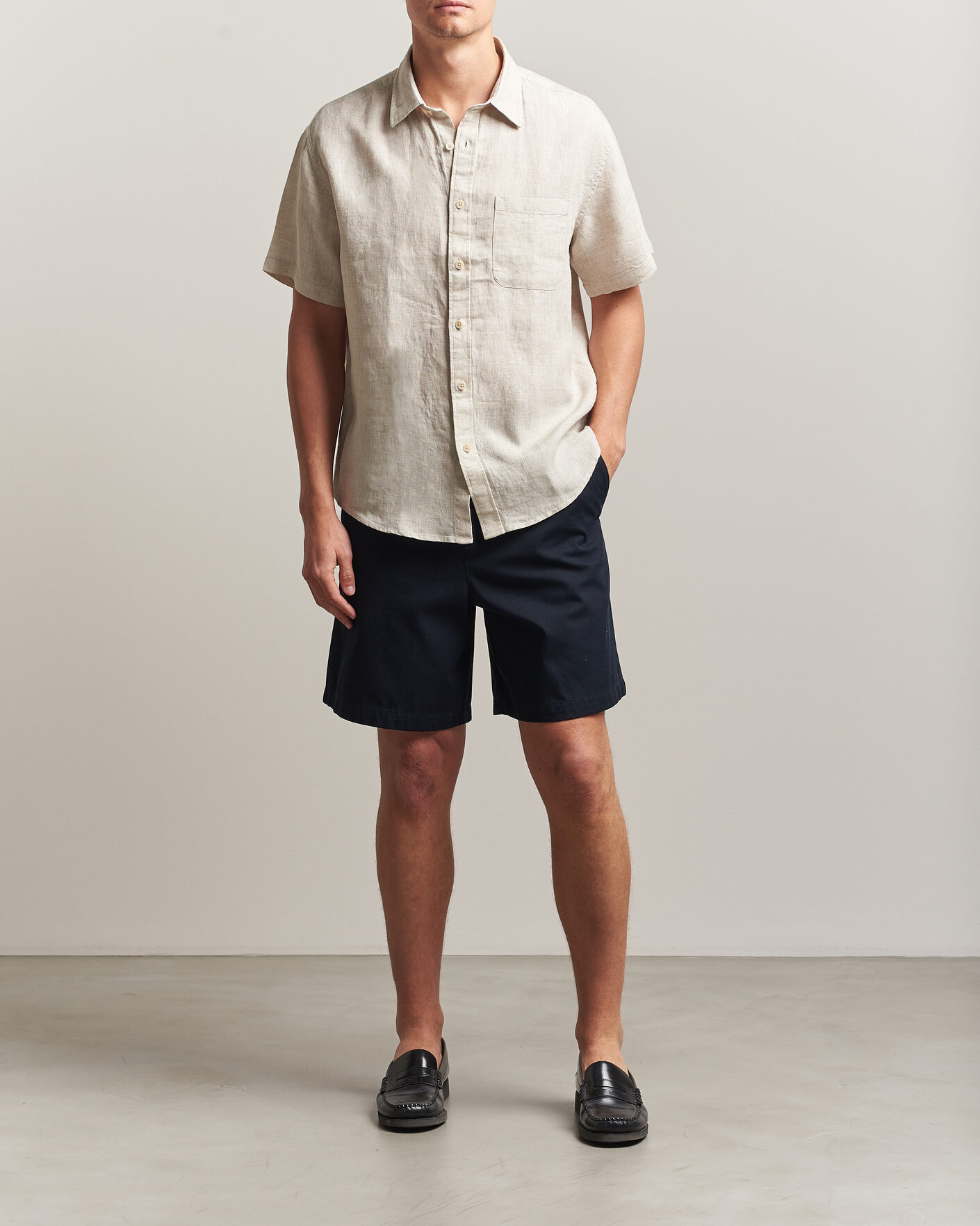 Heren | Overhemden | NN07 | Deon Linen Short Sleeve Shirt Oat