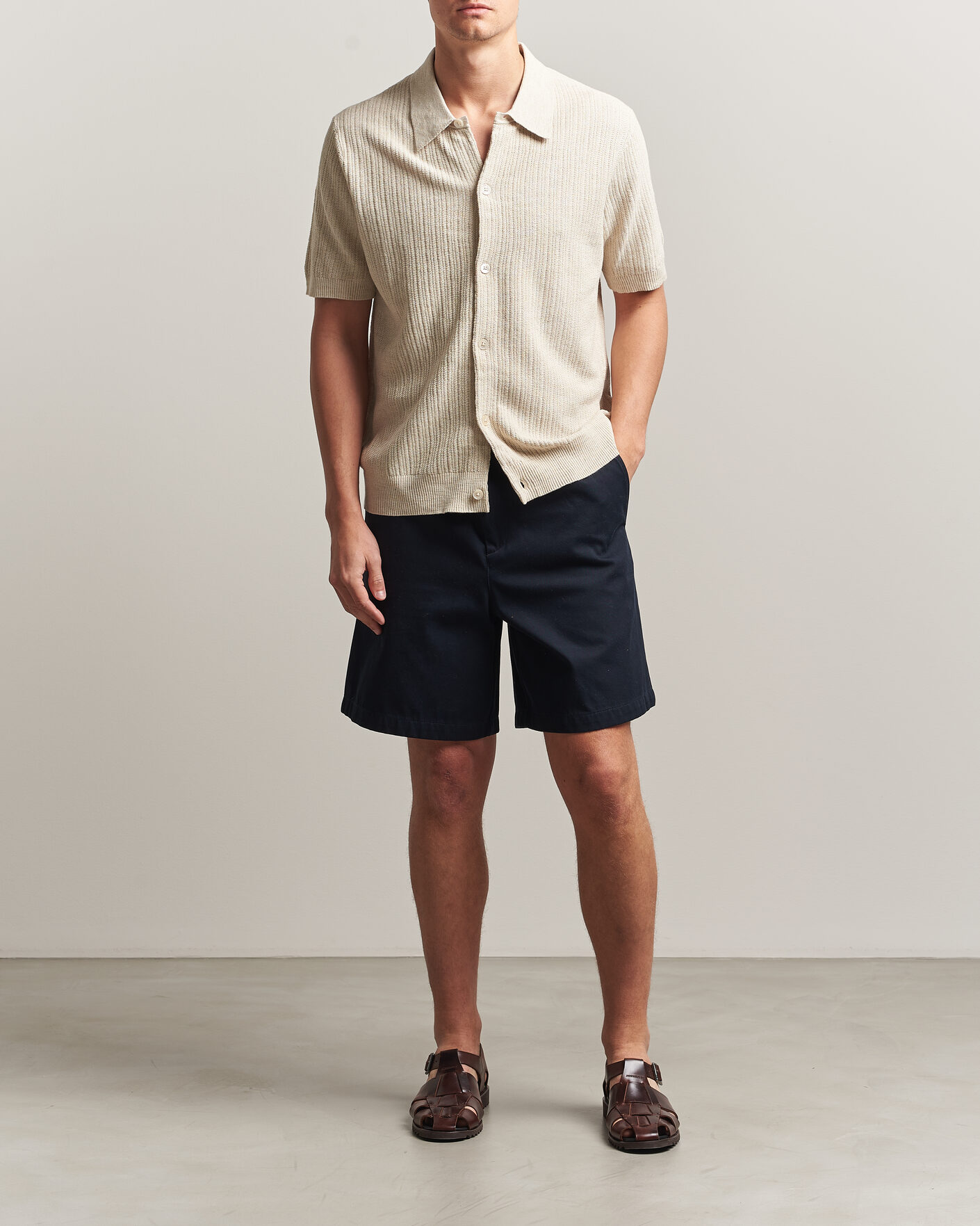 Heren | Overhemden | NN07 | Nolan Knitted Short Sleeve Shirt Ivory
