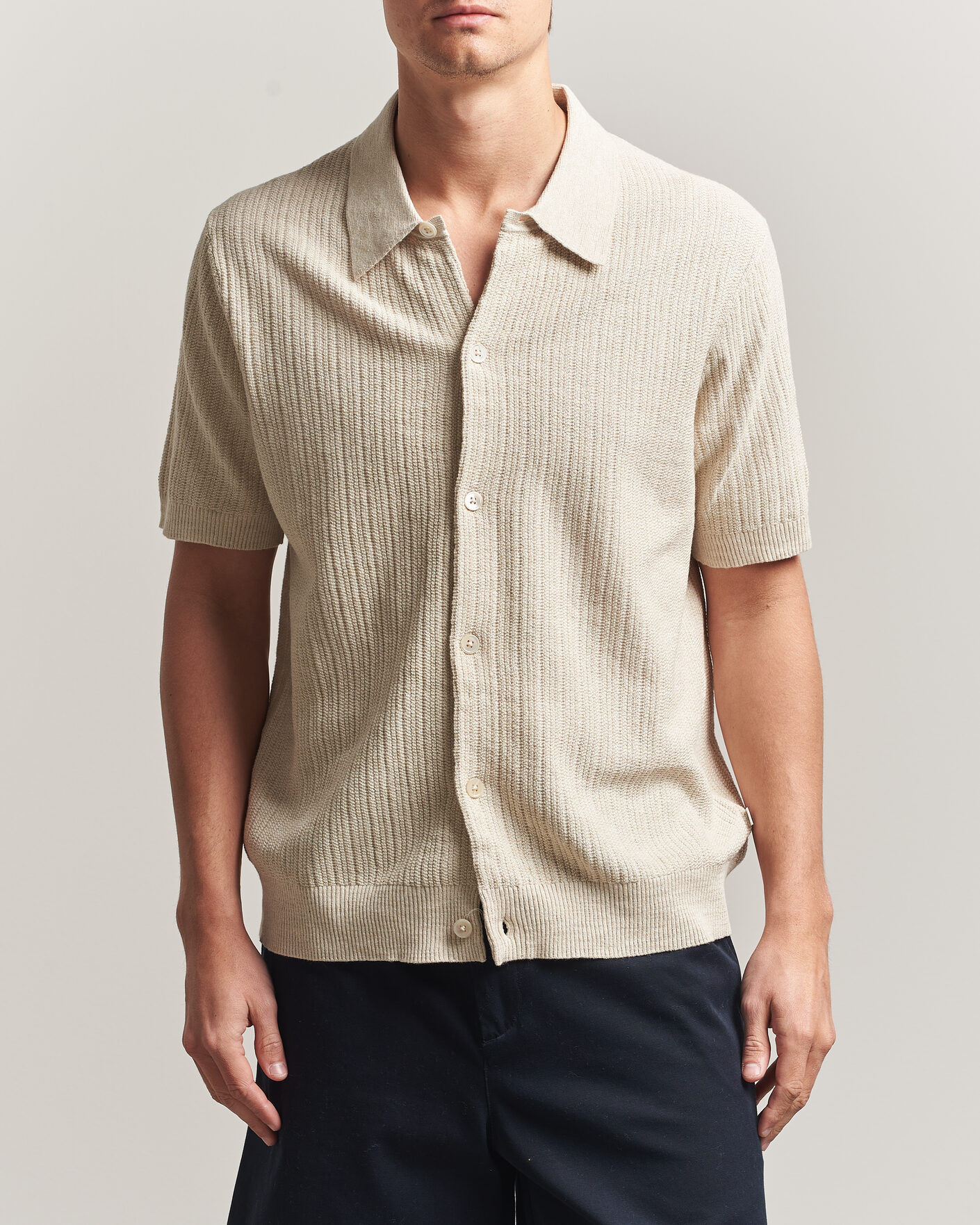 Heren | Overhemden | NN07 | Nolan Knitted Short Sleeve Shirt Ivory