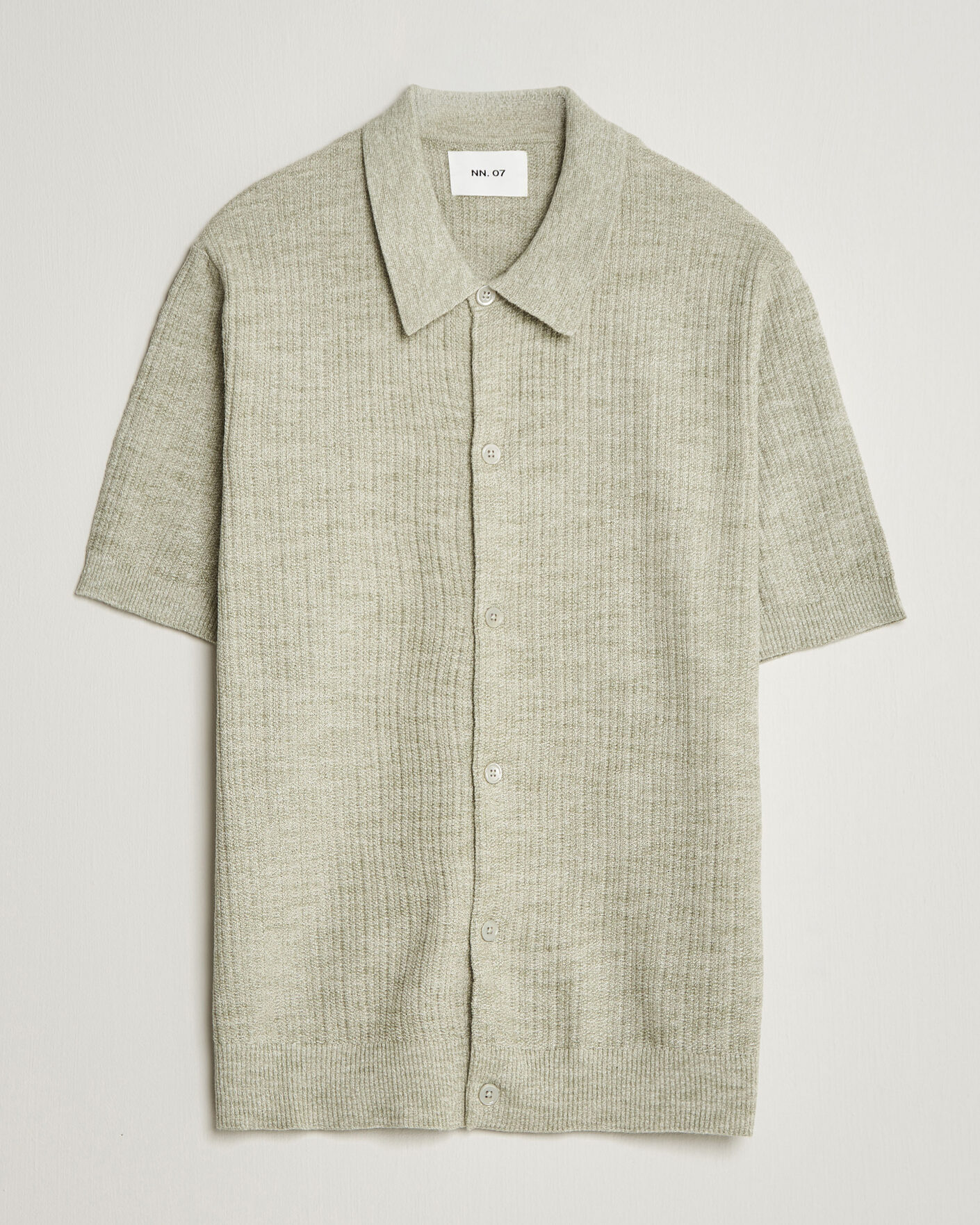 Heren | Overhemden | NN07 | Nolan Knitted Short Sleeve Shirt Sage Green
