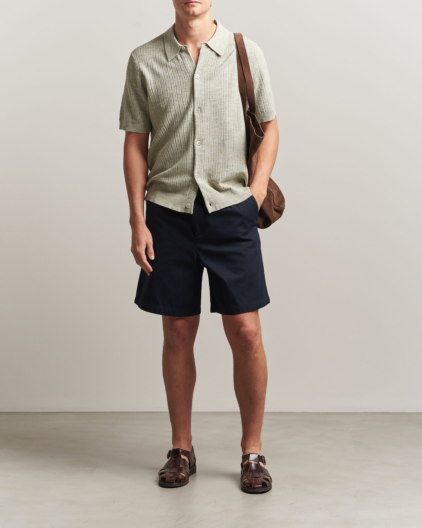 Heren | Overhemden | NN07 | Nolan Knitted Short Sleeve Shirt Sage Green