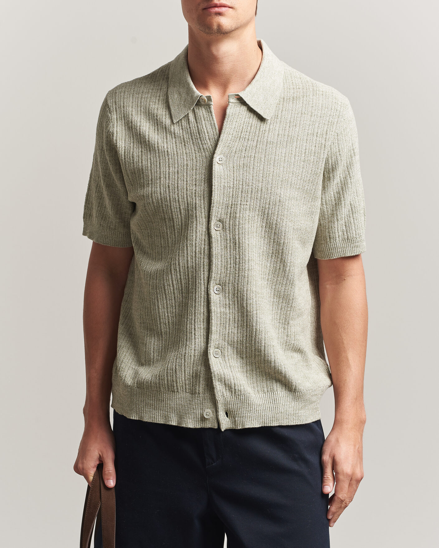Heren | Overhemden | NN07 | Nolan Knitted Short Sleeve Shirt Sage Green