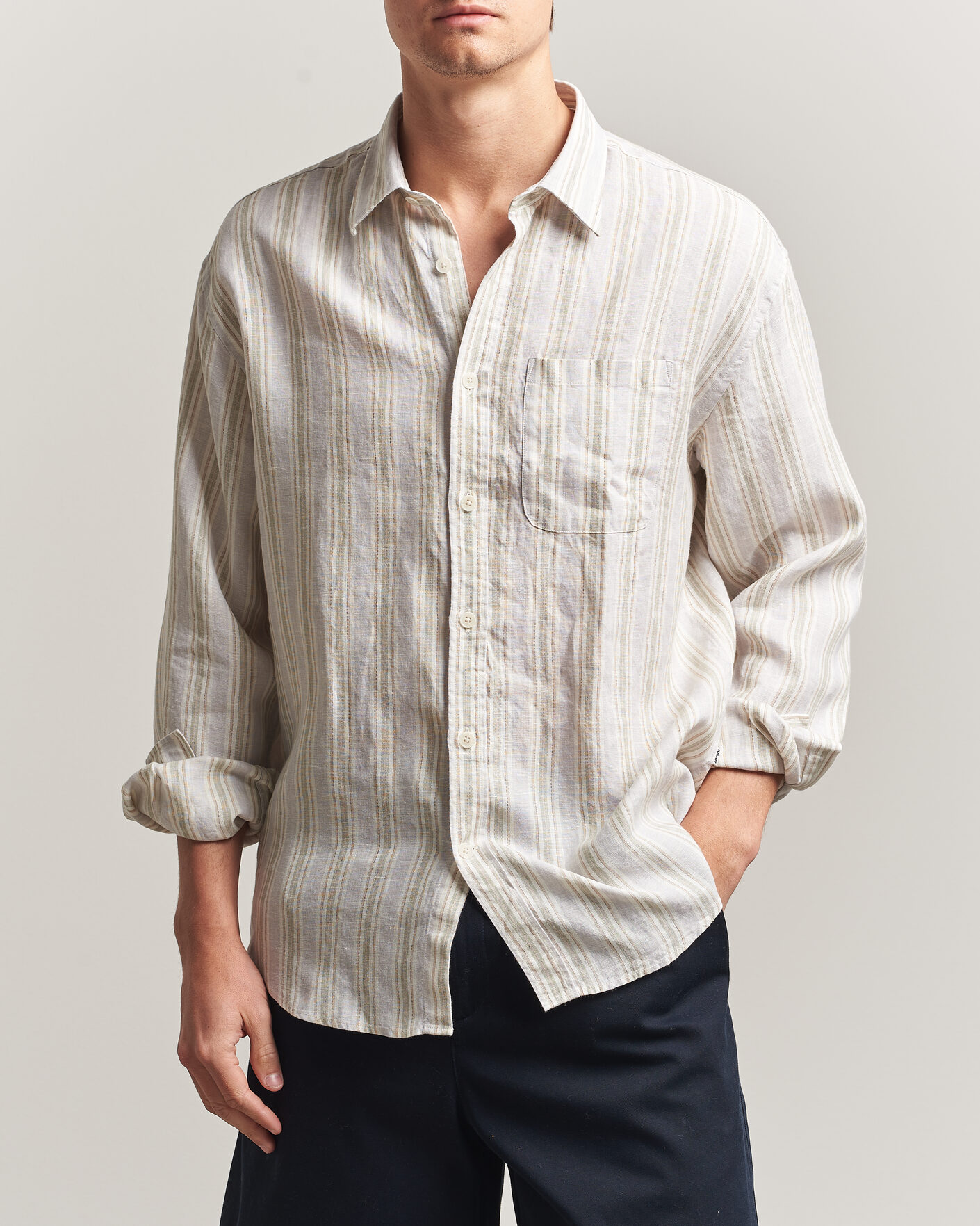 Heren | Overhemden | NN07 | Deon Linen Shirt Mint Stripe
