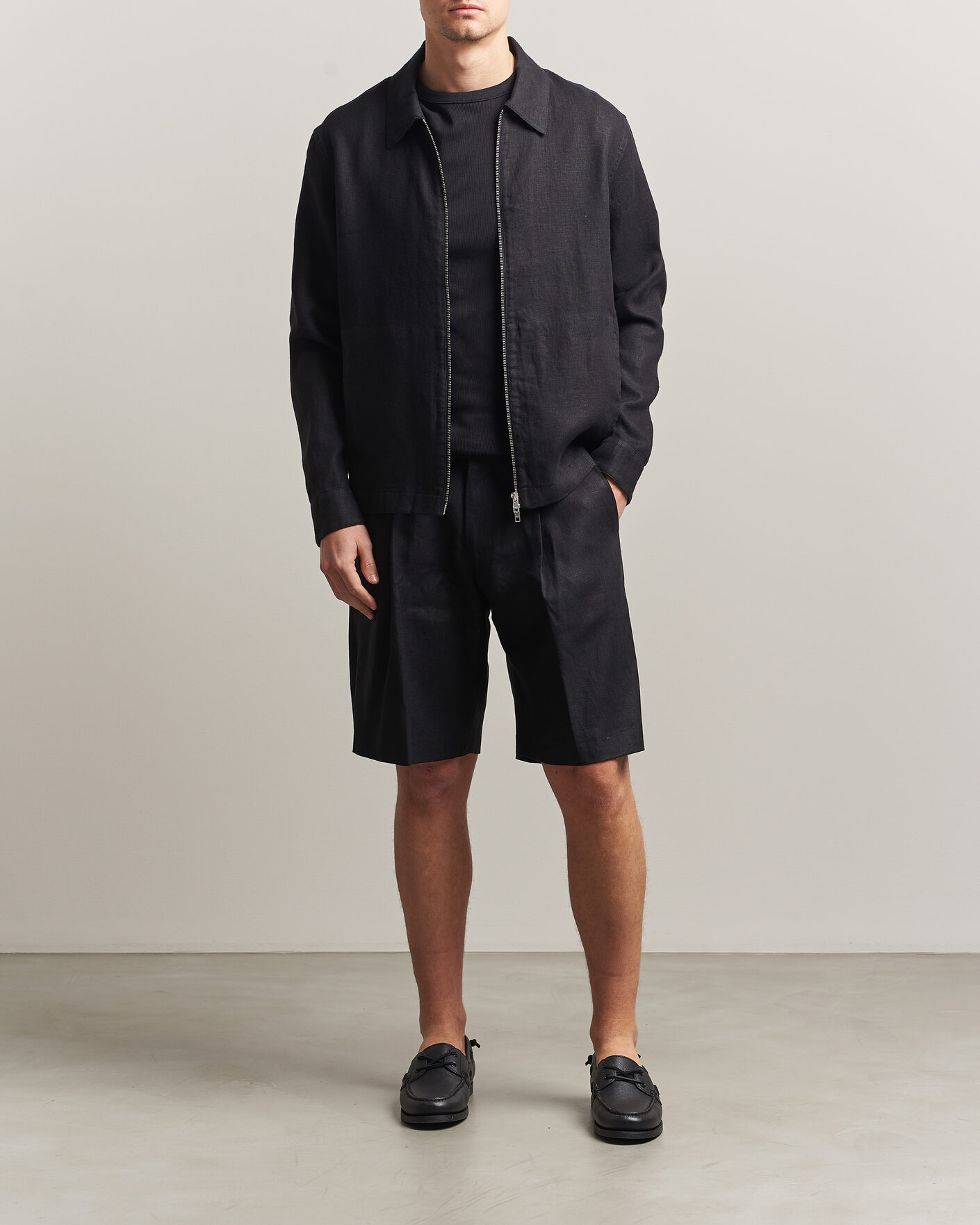 Heren | Overhemden | NN07 | Alban Linen Full Zip Overshirt Black