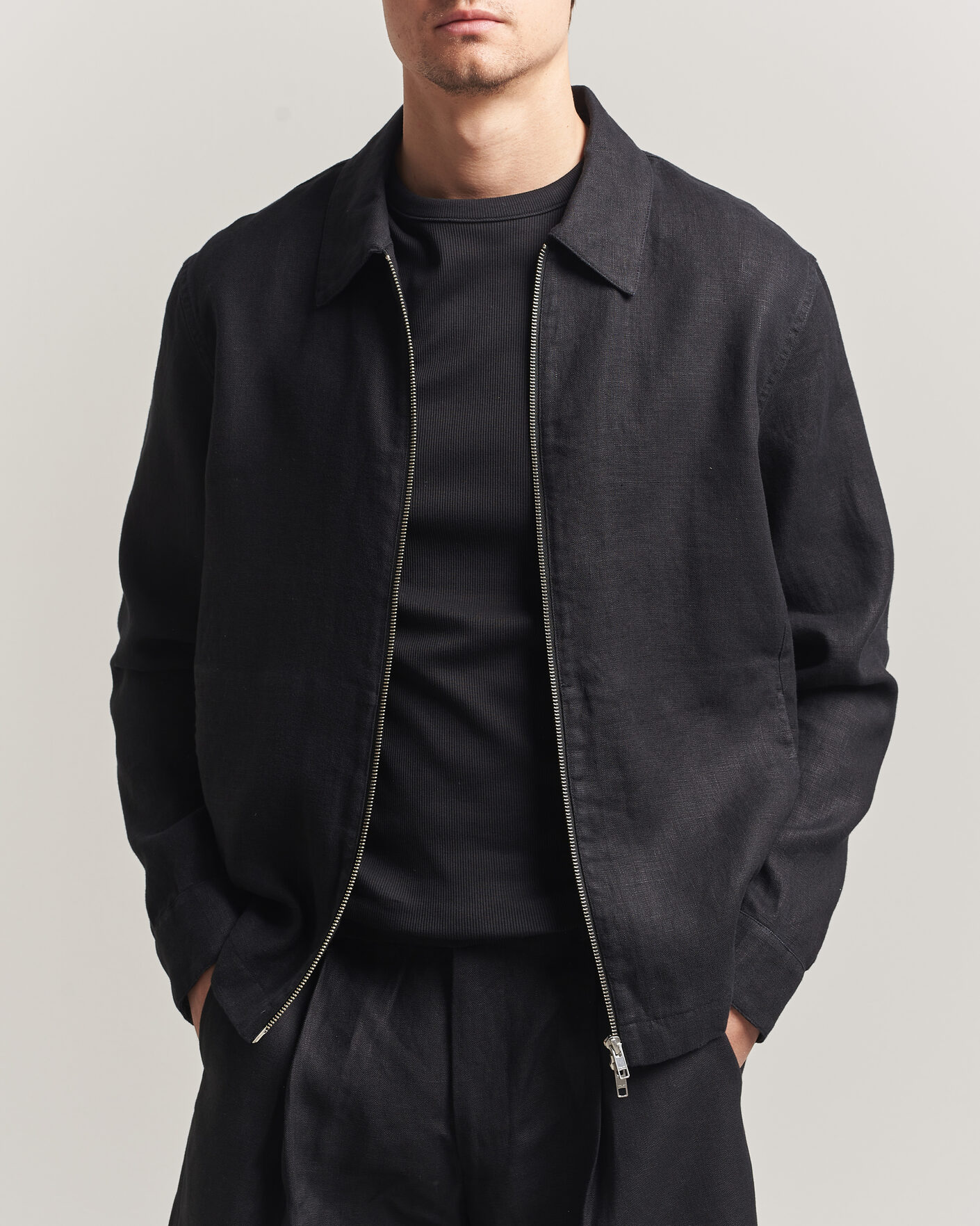 Heren | Overhemden | NN07 | Alban Linen Full Zip Overshirt Black
