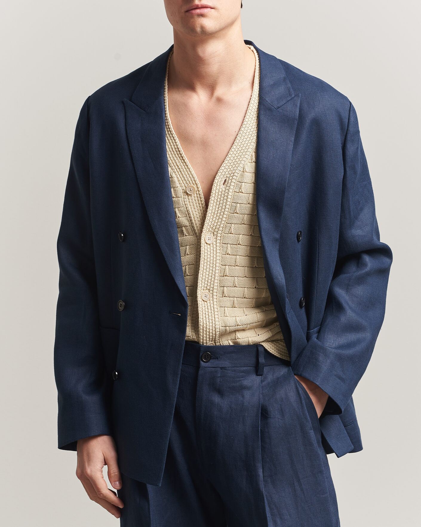 Heren | Blazers | NN07 | Jordin Linen Double Breasted Blazer Navy Blue