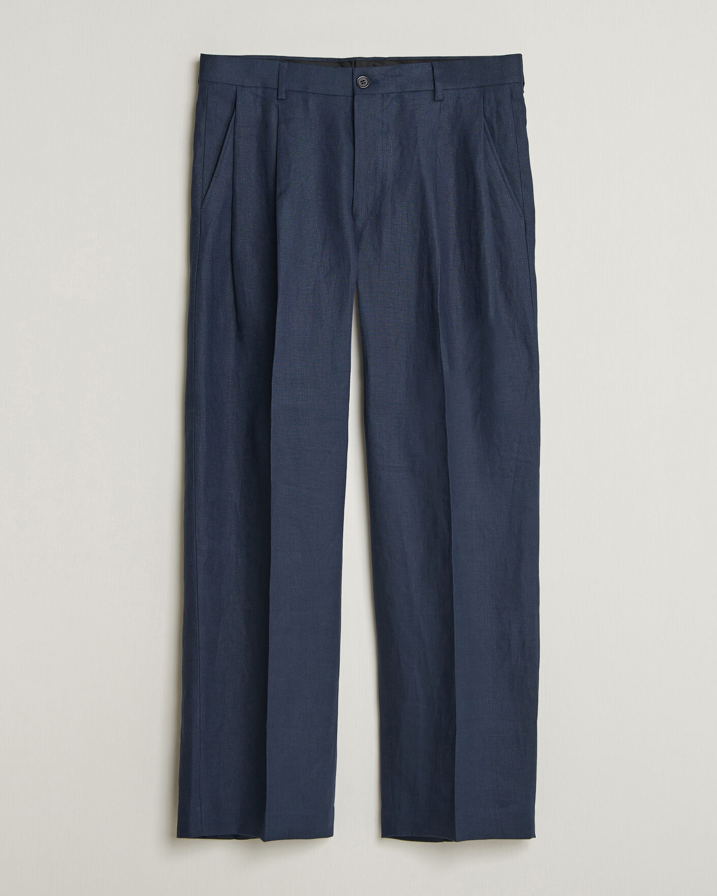 Heren | Broeken | NN07 | Justin Linen Double Pleated Trousers Navy Blue