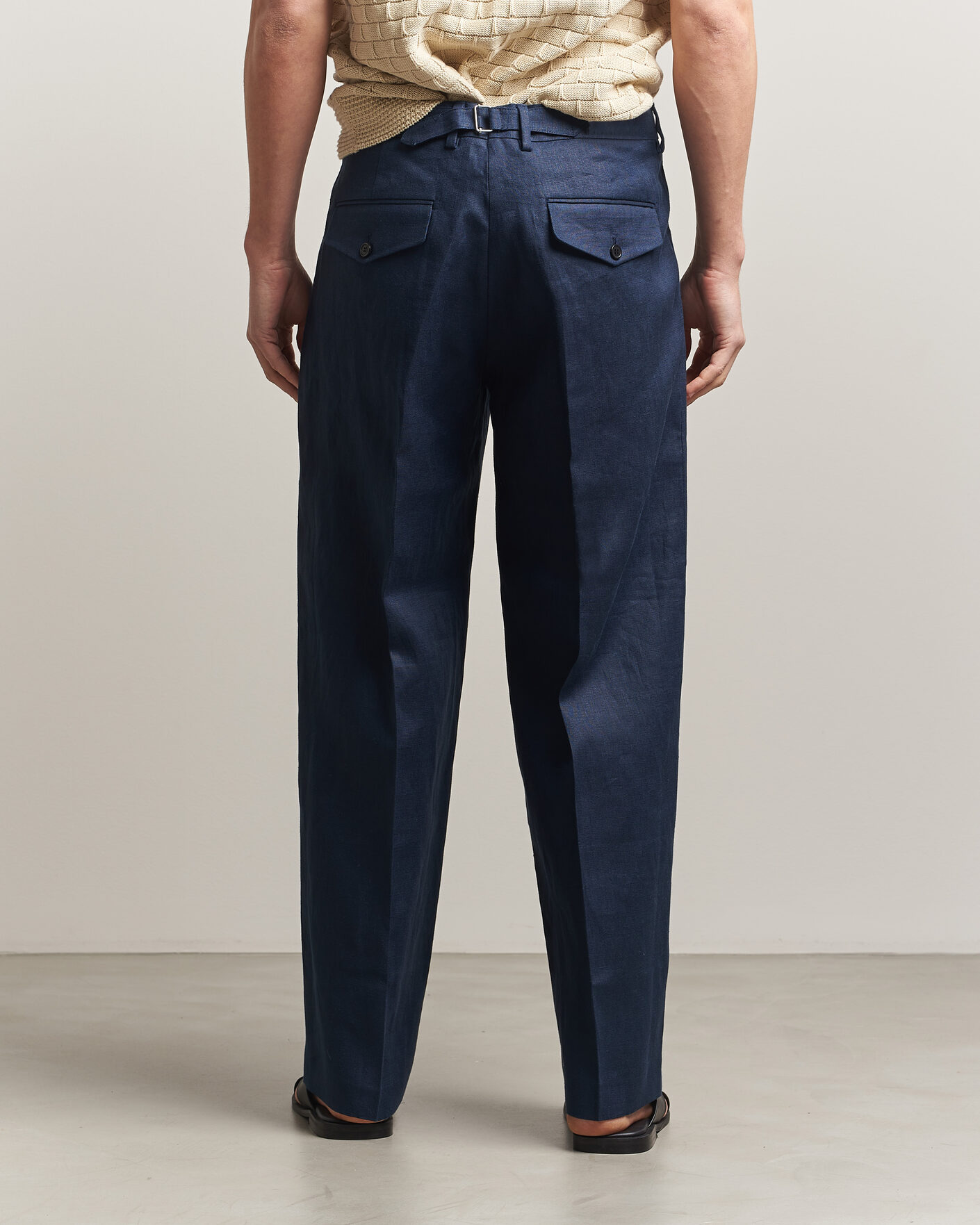 Heren | Broeken | NN07 | Justin Linen Double Pleated Trousers Navy Blue