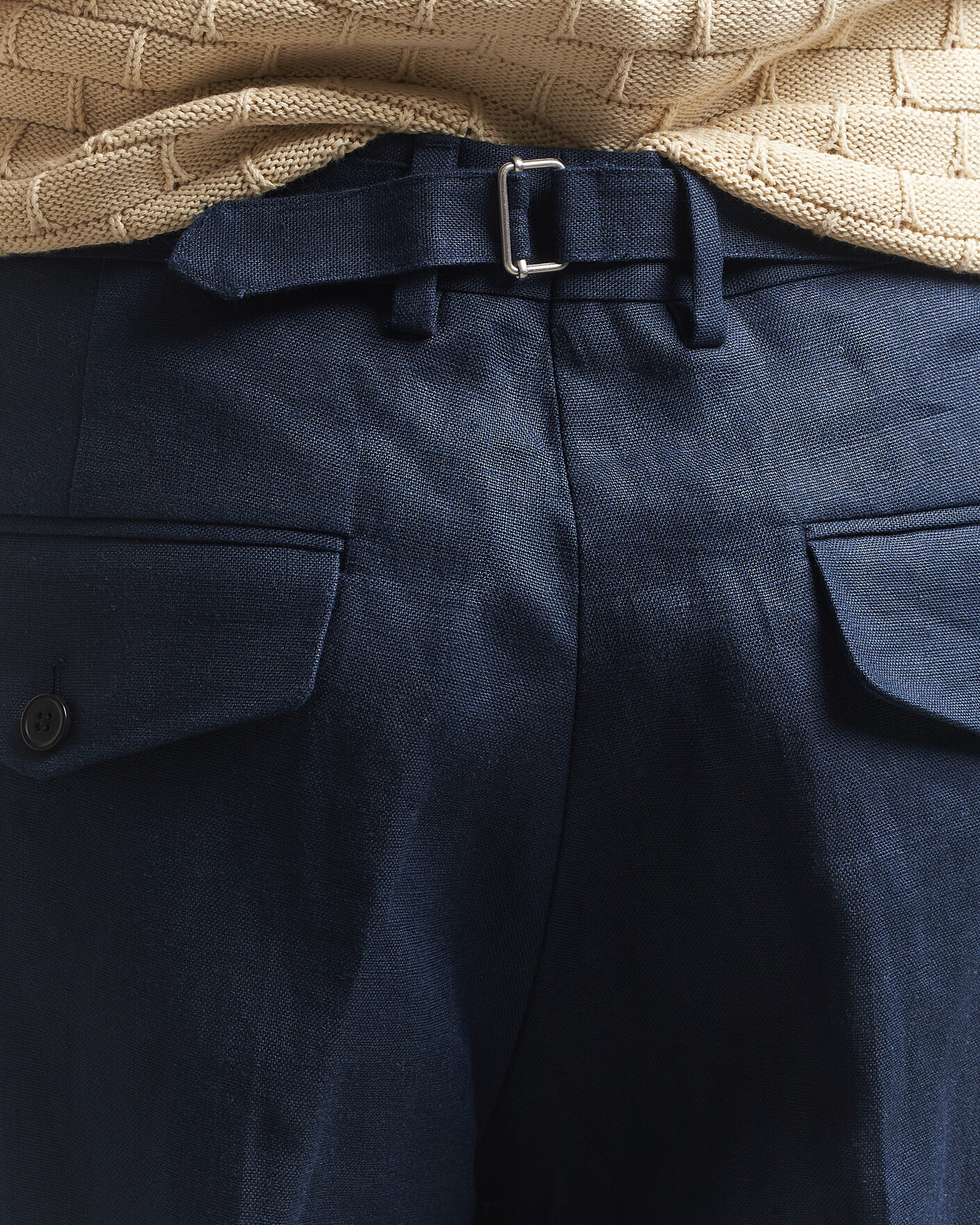 Heren | Broeken | NN07 | Justin Linen Double Pleated Trousers Navy Blue