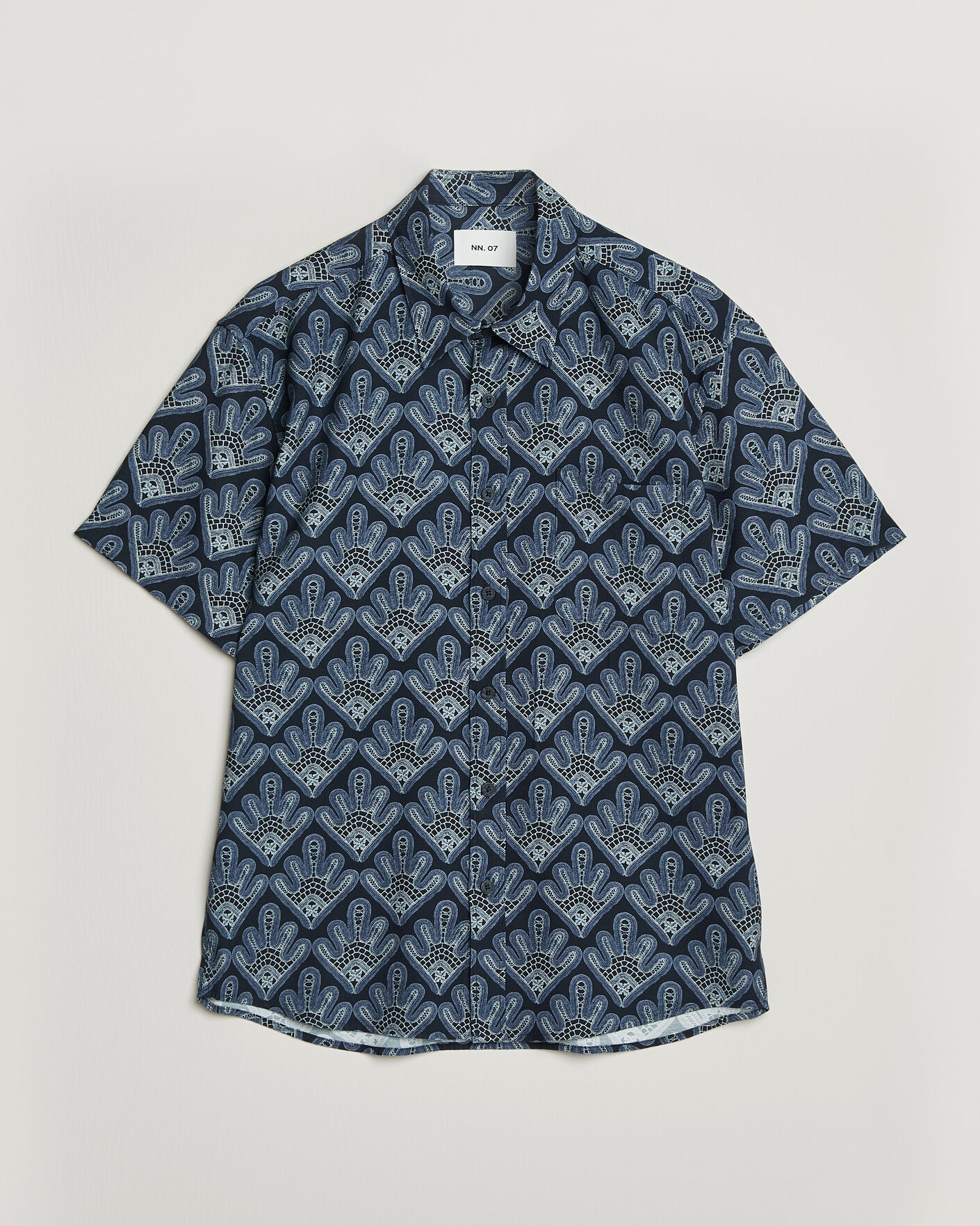 Heren | Overhemden | NN07 | Deon Printed Short Sleeve Shirt Navy Blue