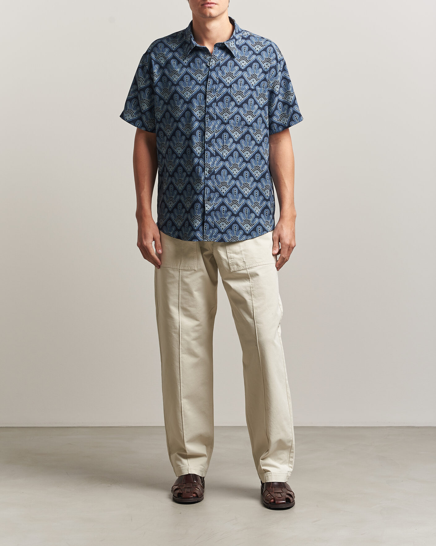 Heren | Overhemden | NN07 | Deon Printed Short Sleeve Shirt Navy Blue