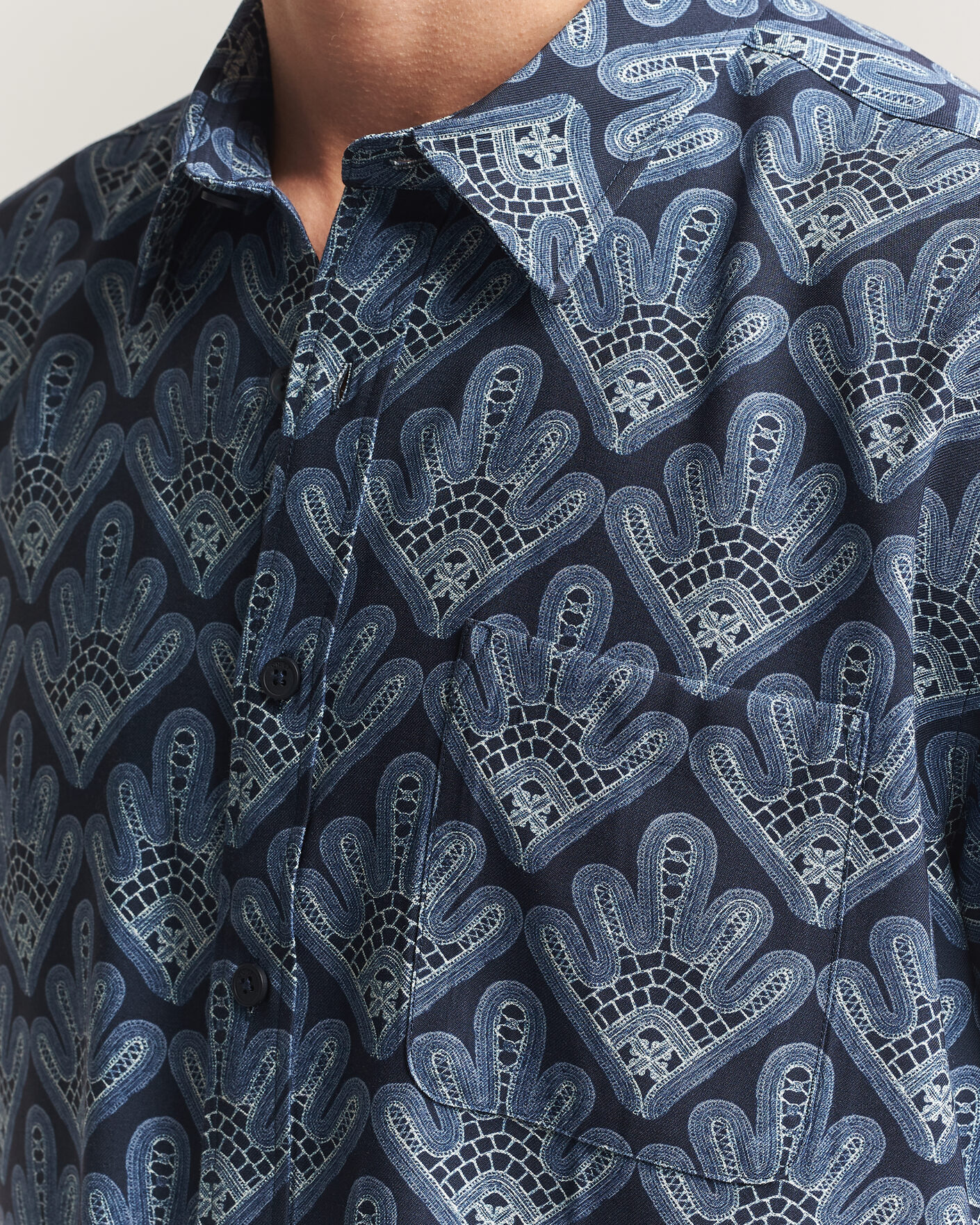 Heren | Overhemden | NN07 | Deon Printed Short Sleeve Shirt Navy Blue