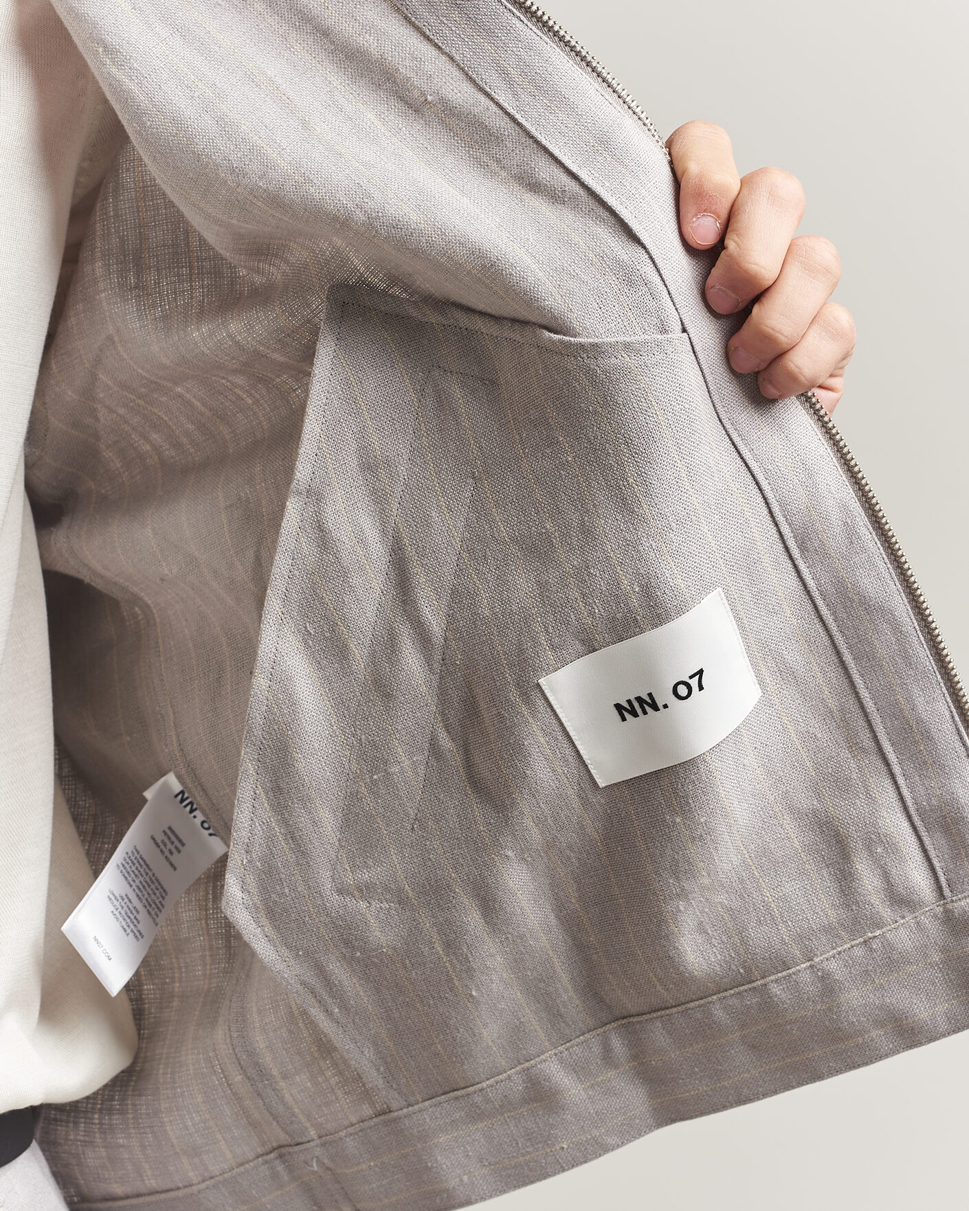 Heren | Overhemden | NN07 | Petrus Pinstriped Linen Full Zip Overshirt Grey