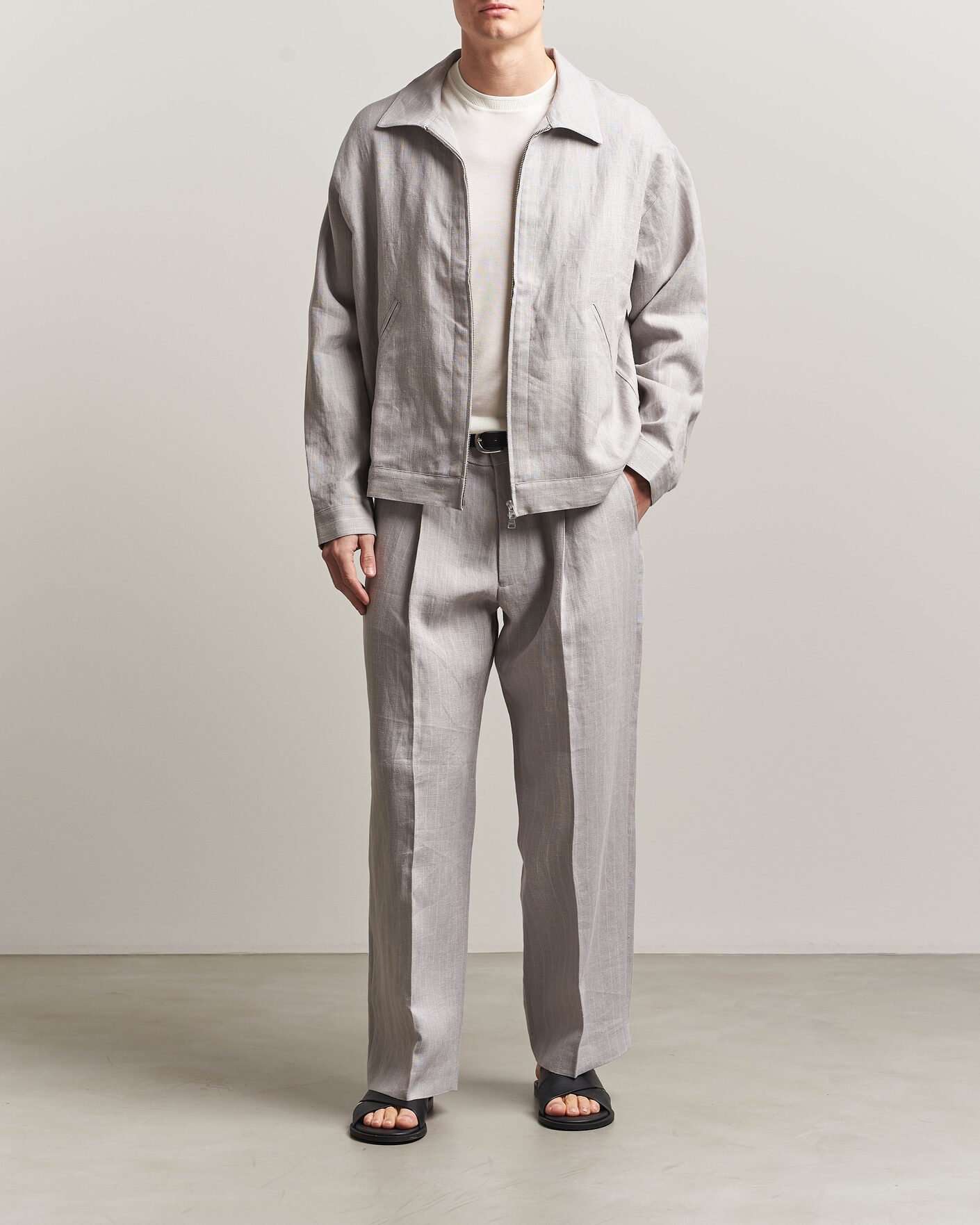Heren | Broeken | NN07 | Kay Pinstriped Pleated Linen Trousers Grey
