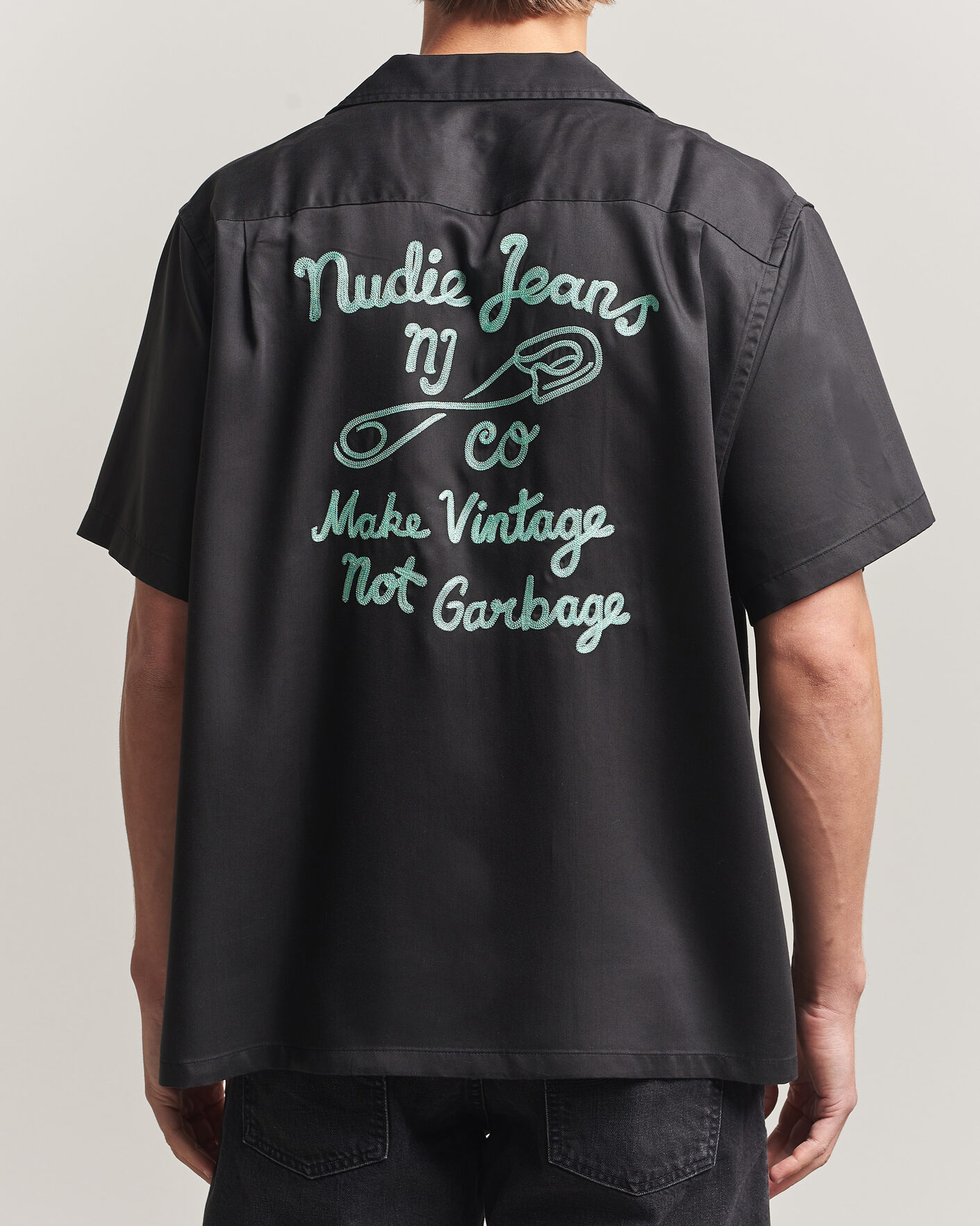 Heren | Overhemden | Nudie Jeans | Arthur Bowling Shirt Saftey Pi Black