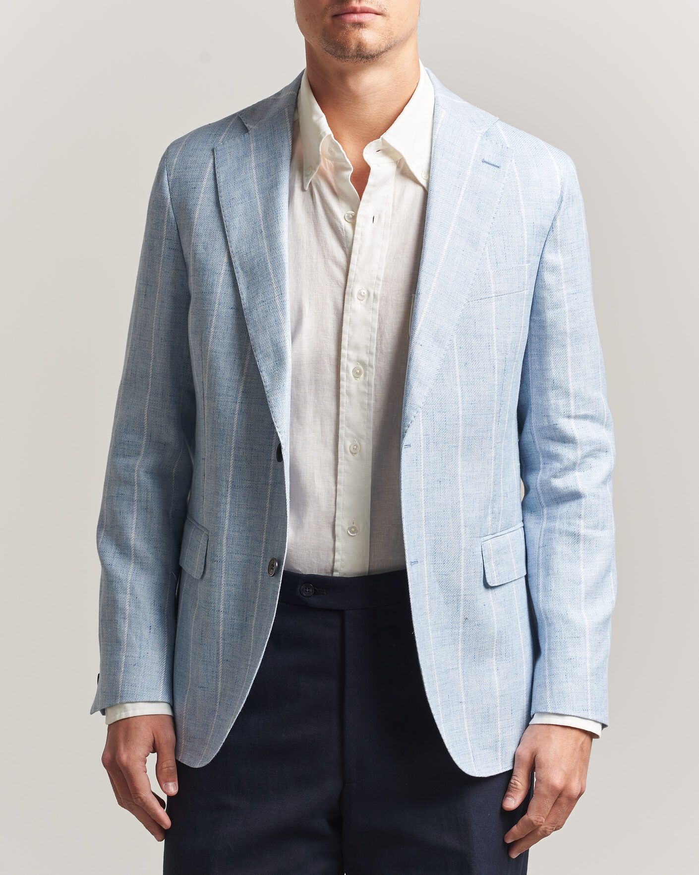 Heren | Blazers | Oscar Jacobson | Ferry Soft Linen/Cotton Blazer Light Blue