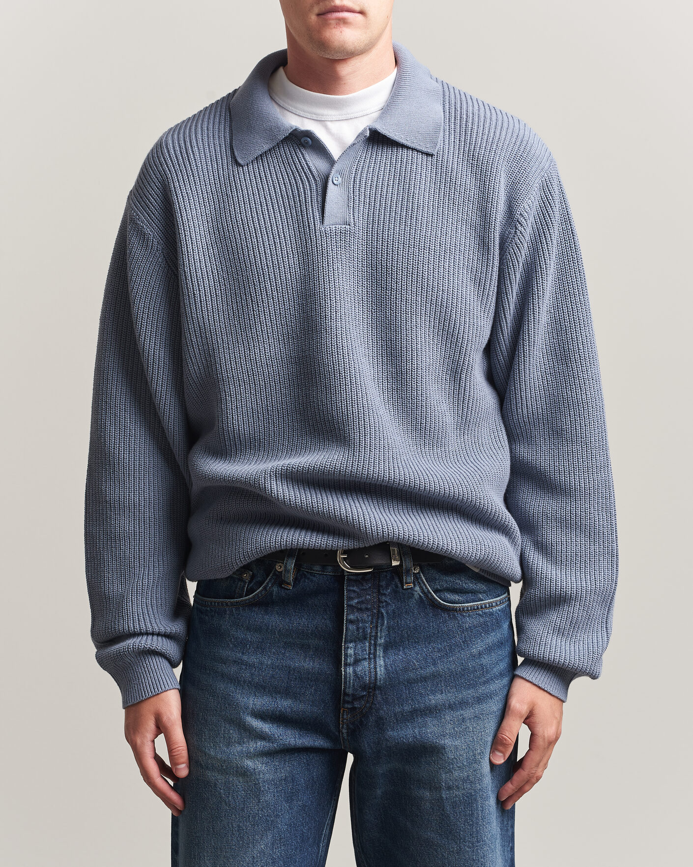 Heren | Truien | Carhartt WIP | Miles Knitted Cotton Polo Shad Blue