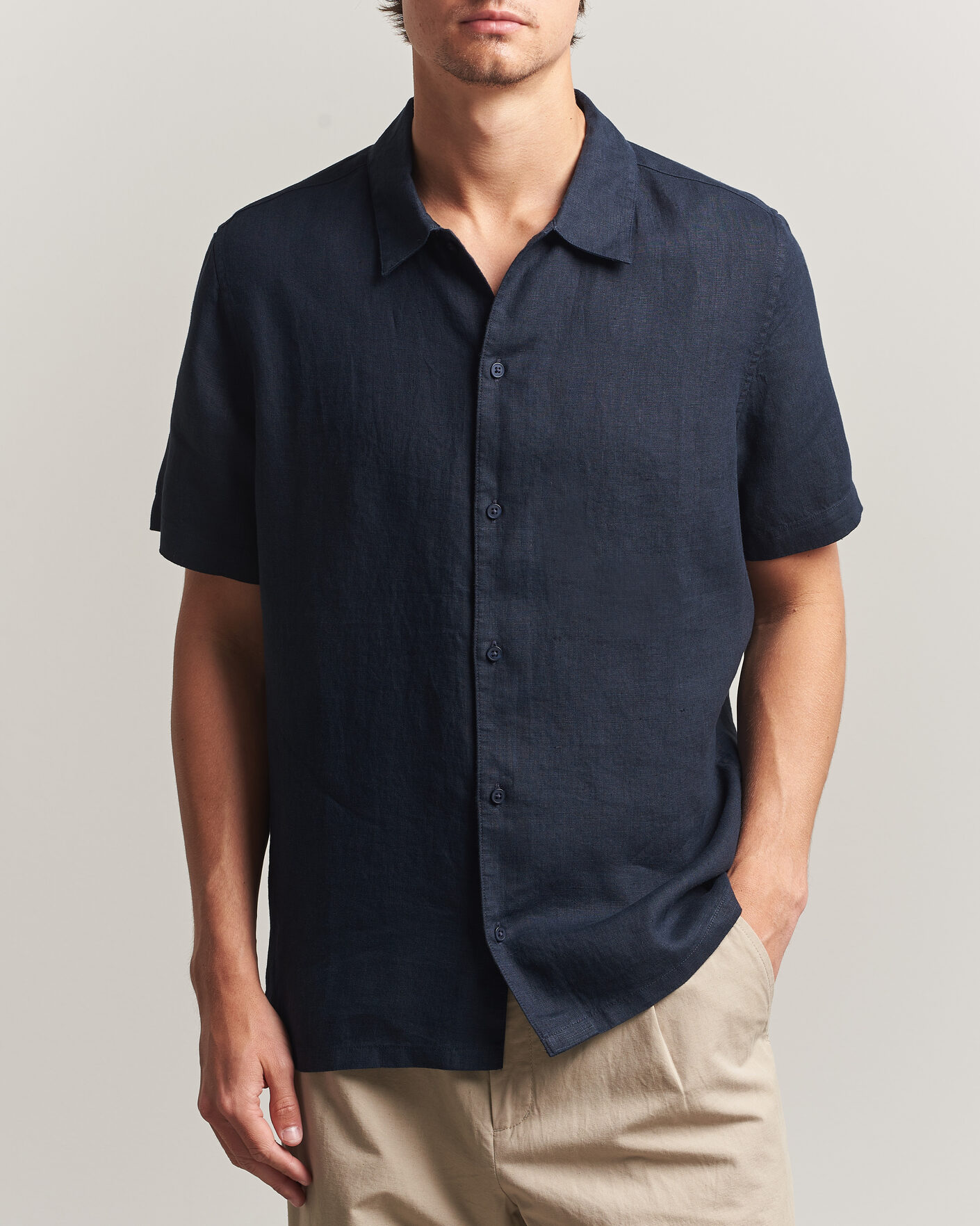 Heren | Overhemden | Samsøe Samsøe | Avan Linen Short Sleeve Shirt Salute Navy