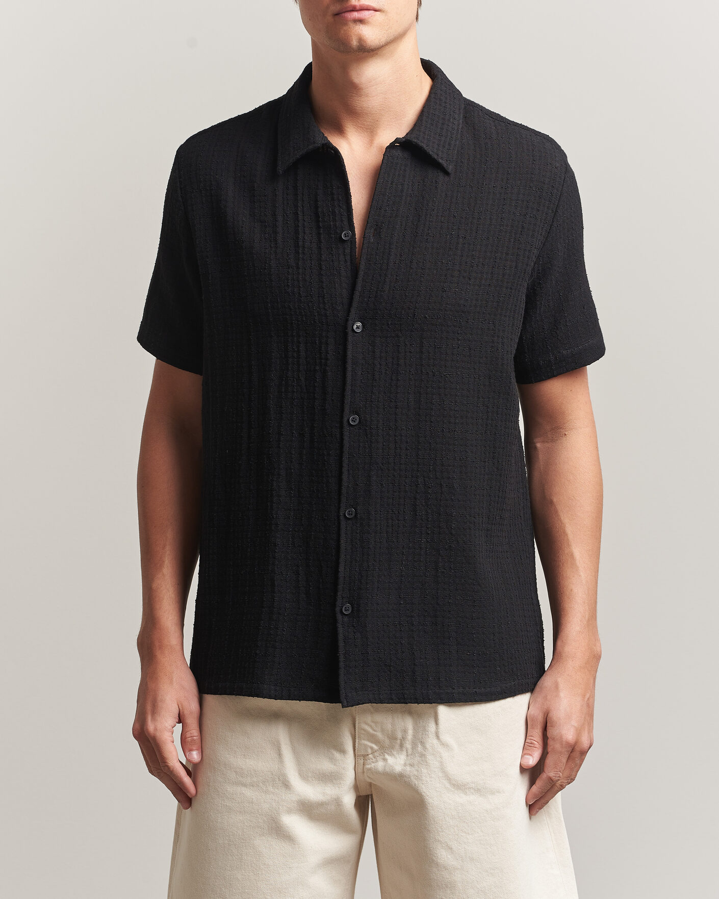 Heren | Overhemden | Samsøe Samsøe | Avan Structured Short Sleeve Shirt Black