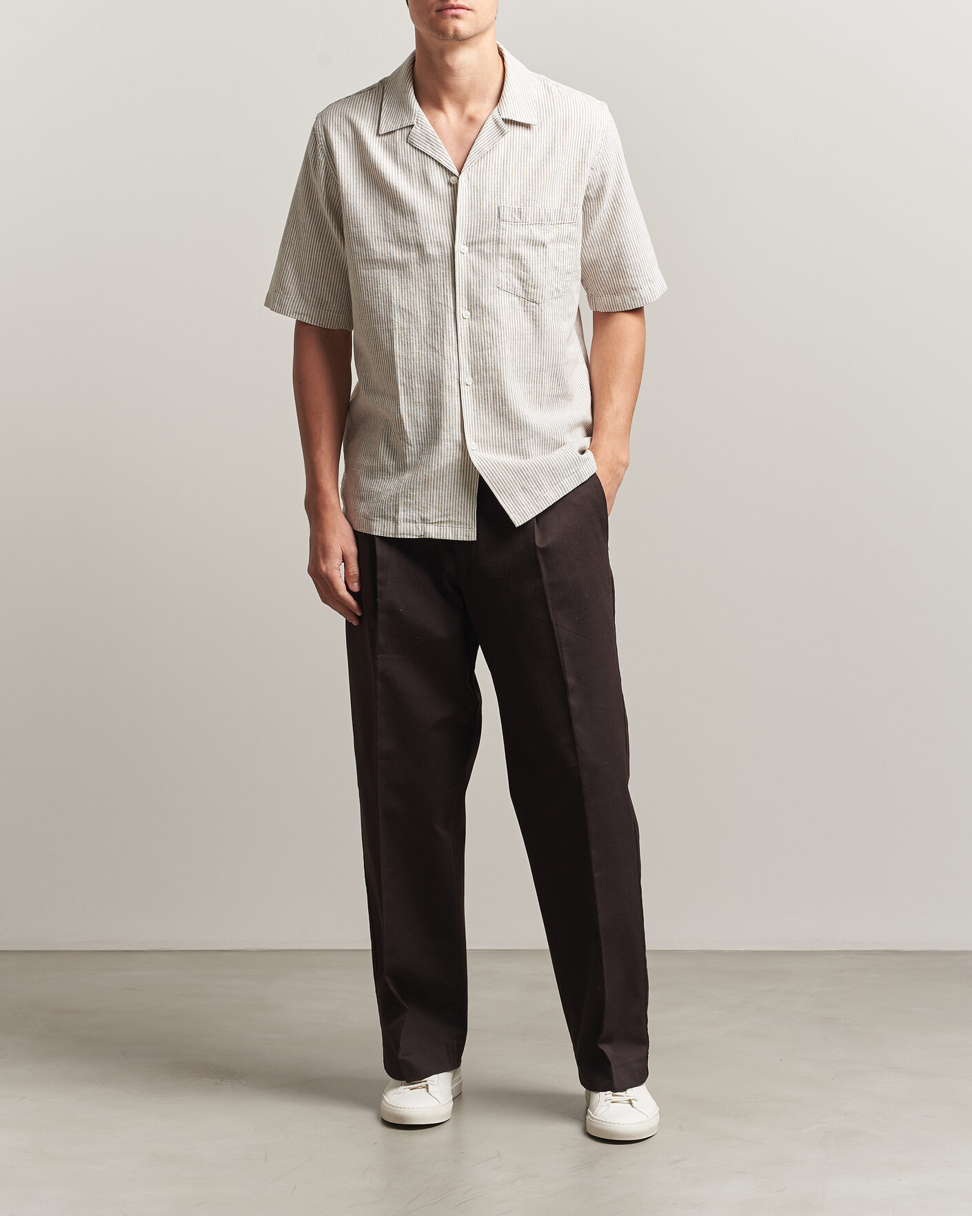 Heren | Overhemden | Samsøe Samsøe | Oscar Linen/Cotton Striped Short Sleeve Shirt Aluminum