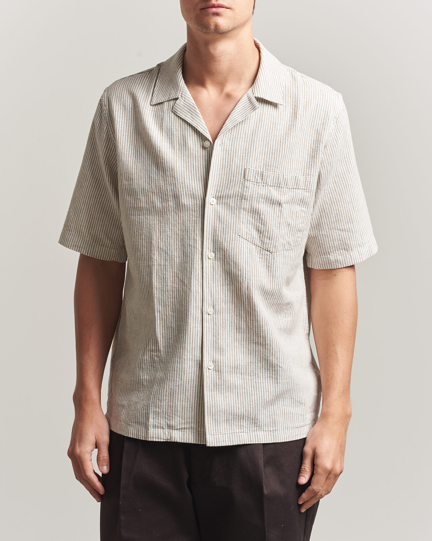 Heren | Overhemden | Samsøe Samsøe | Oscar Linen/Cotton Striped Short Sleeve Shirt Aluminum