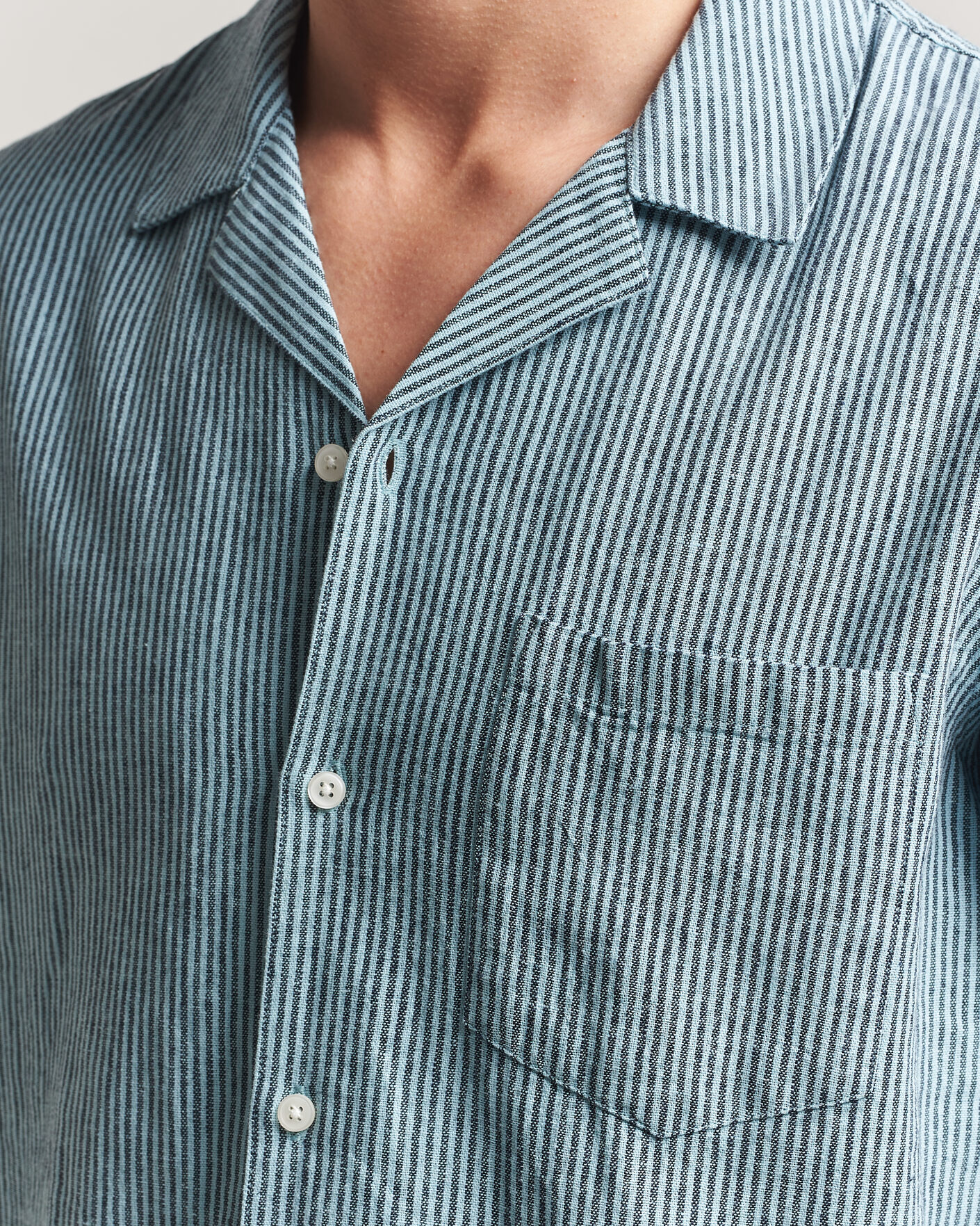 Heren | Overhemden | Samsøe Samsøe | Oscar Linen/Cotton Striped Short Sleeve Shirt Tourmaline