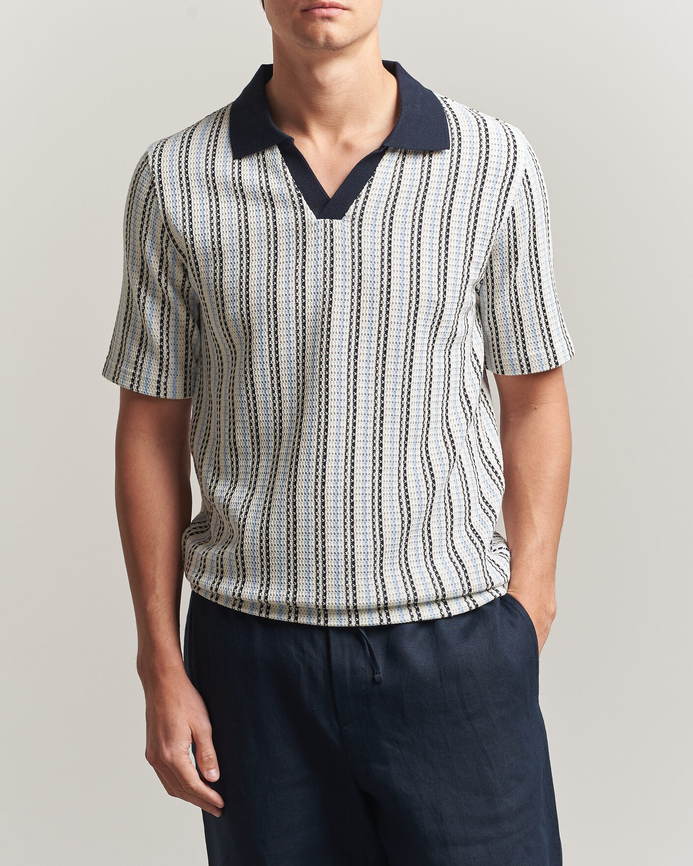 Heren | Polo's | Samsøe Samsøe | Mac Striped Knitted Polo Blue/White