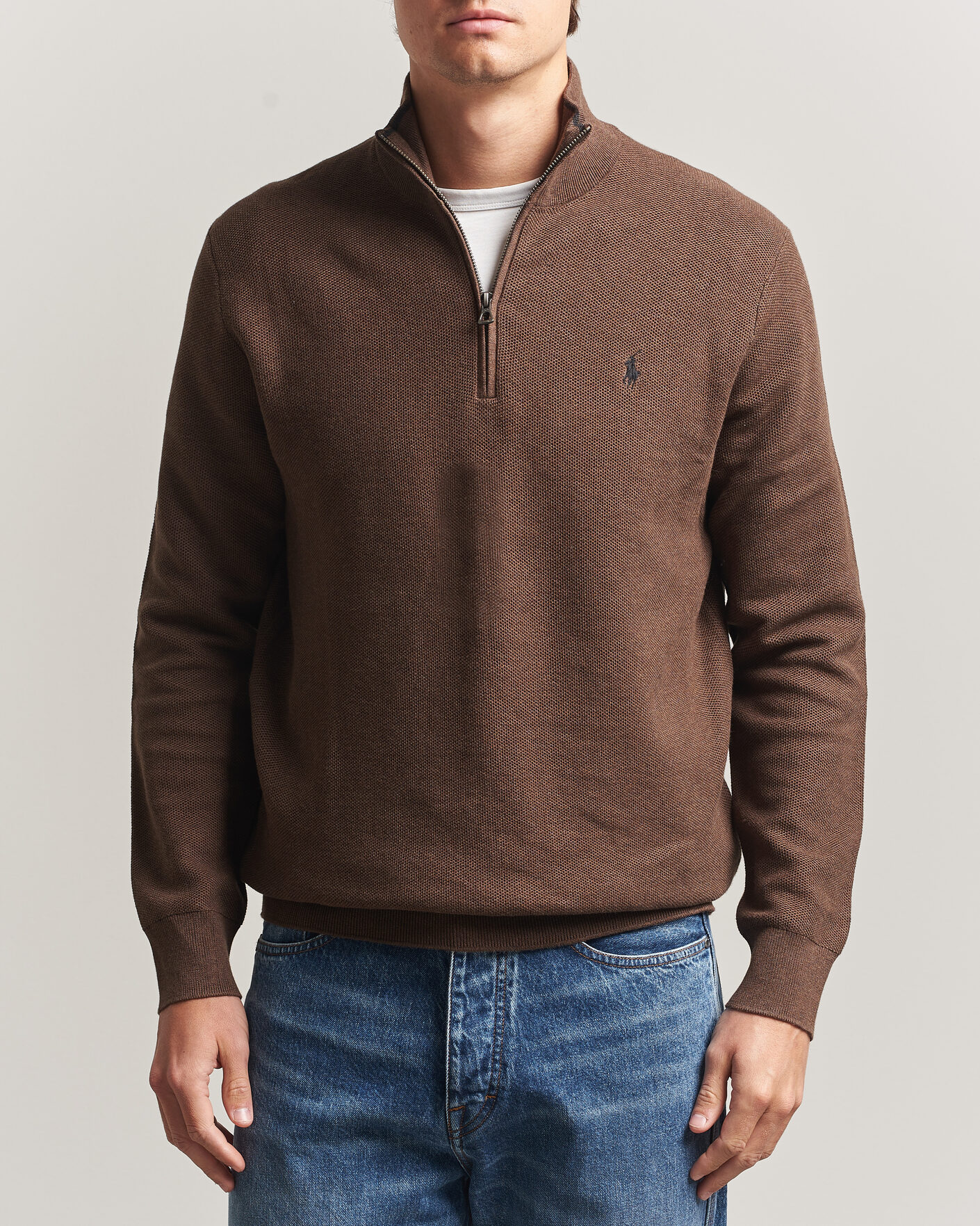 Heren | Truien | Polo Ralph Lauren | Textued Half-Zip Nutmeg Brown Heather