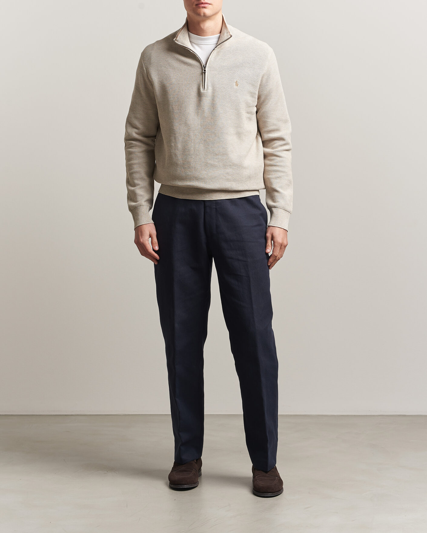 Heren | Truien | Polo Ralph Lauren | Textued Half-Zip Light Walnut Brown Heather