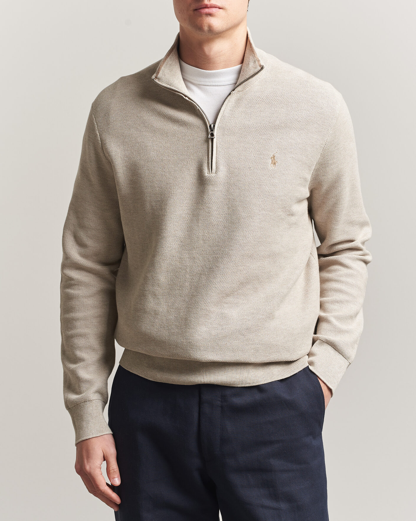 Heren | Truien | Polo Ralph Lauren | Textued Half-Zip Light Walnut Brown Heather