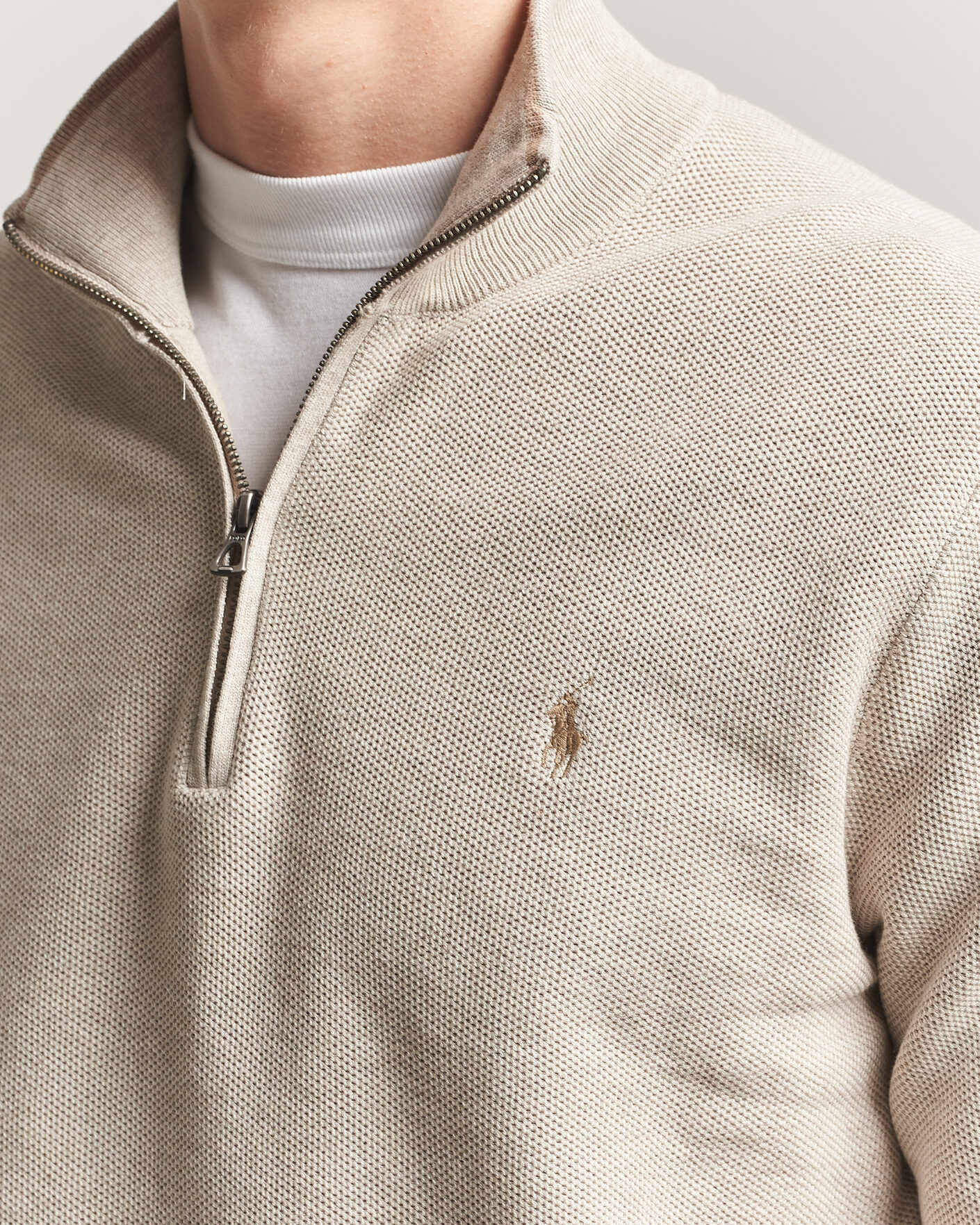 Heren | Truien | Polo Ralph Lauren | Textued Half-Zip Light Walnut Brown Heather