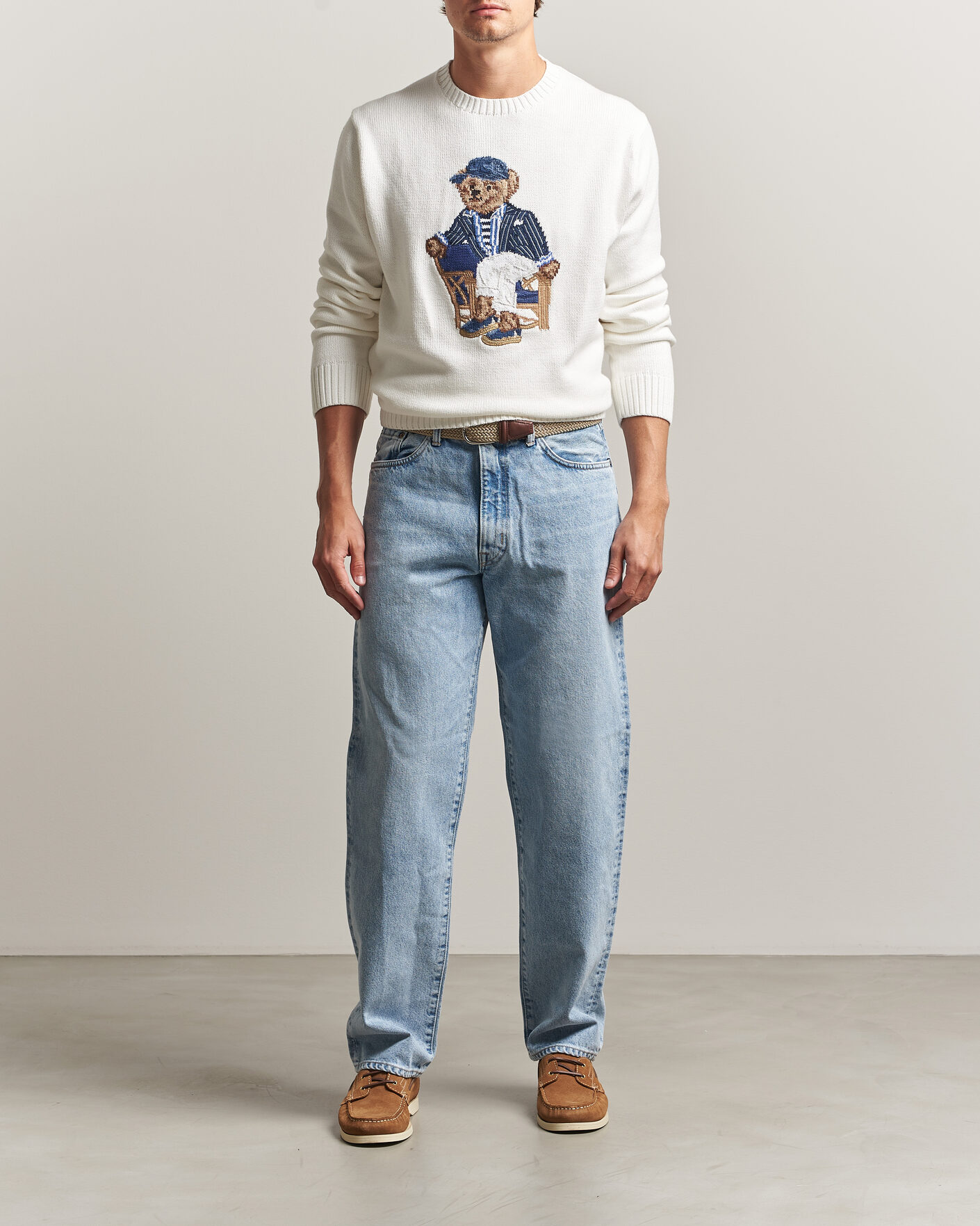 Heren | Truien | Polo Ralph Lauren | Newport Bear Cotton/Linen Sweater Deckwash White