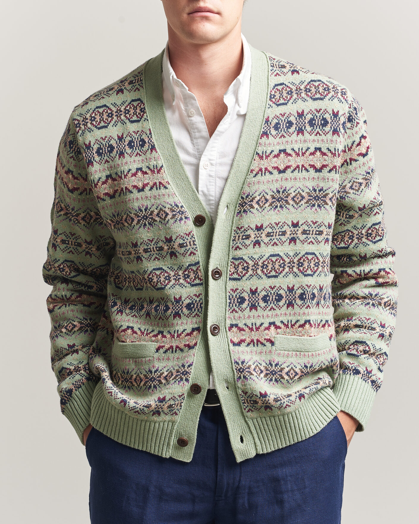 Heren | Truien | Polo Ralph Lauren | Cotton/Linen Fairisle Cardigan Green Combo