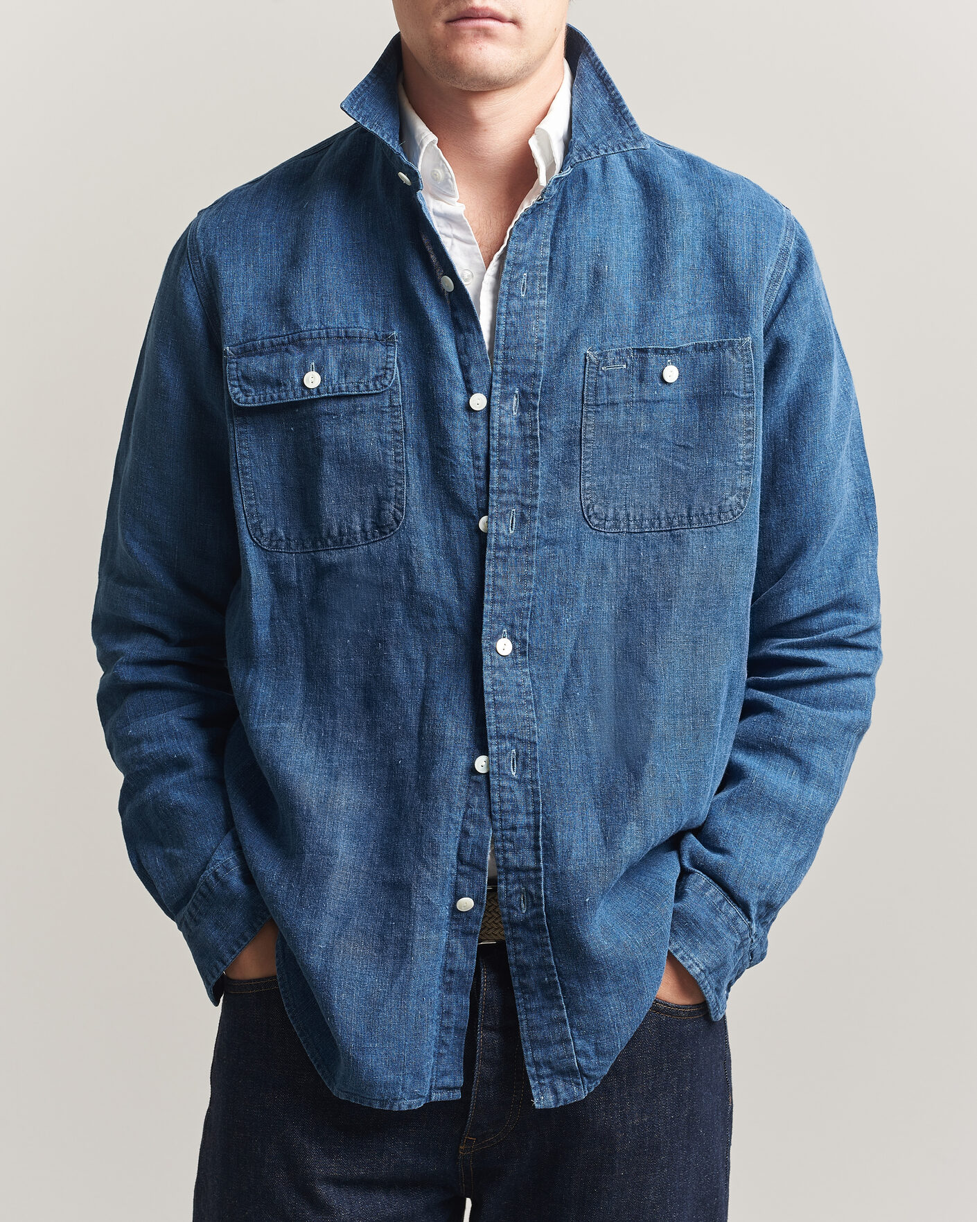 Heren | Overhemden | Polo Ralph Lauren | Indigo/Linen Western Shirt Medium Wash