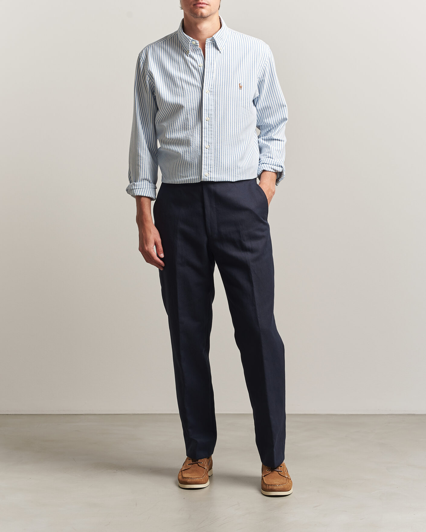 Heren | Overhemden | Polo Ralph Lauren | Custom Fit Seersucker/Oxford Stripe Shirt White/Blue
