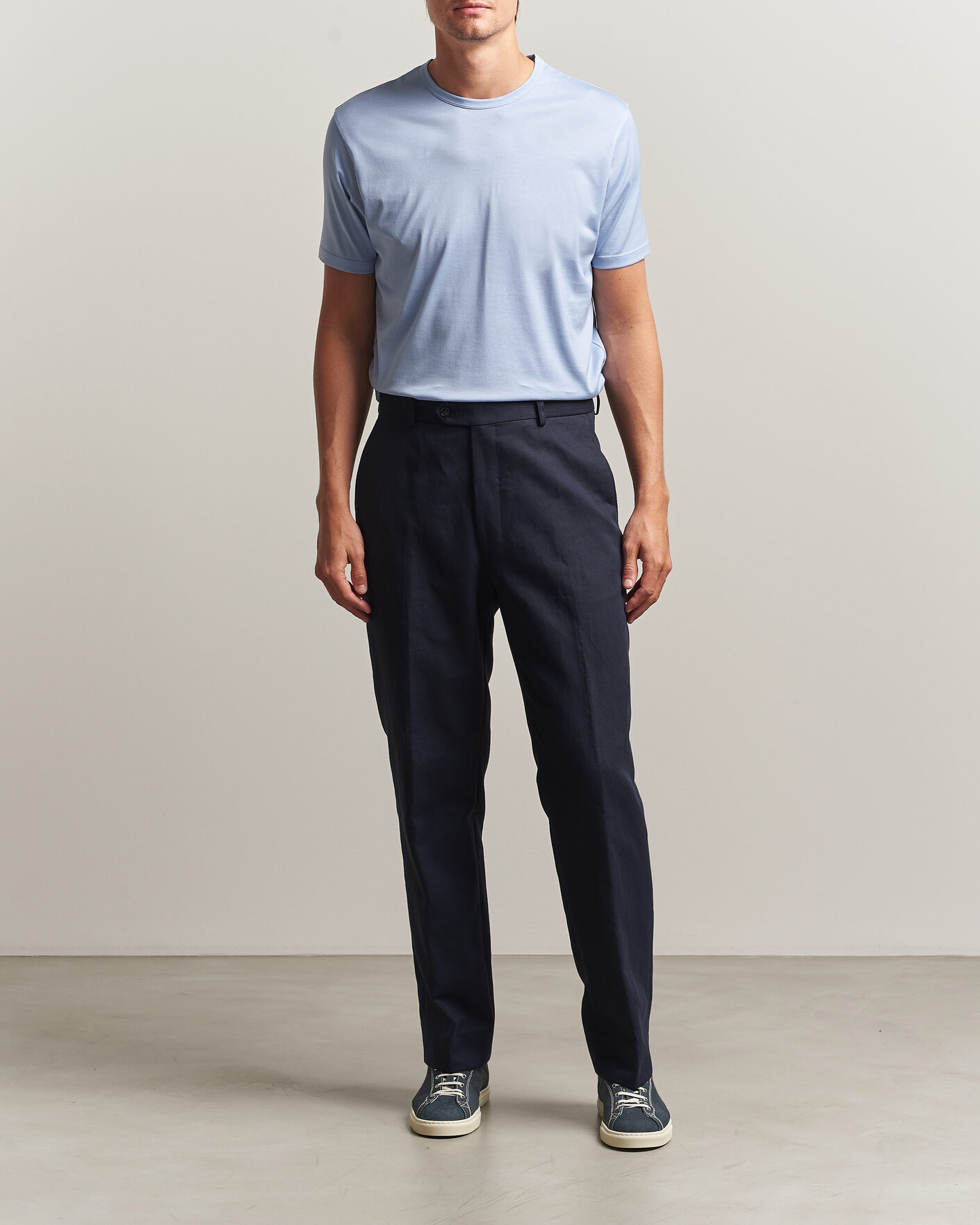 Heren | T-shirts | Sunspel | Crew Neck Q82 Cotton T-Shirt Sky Blue
