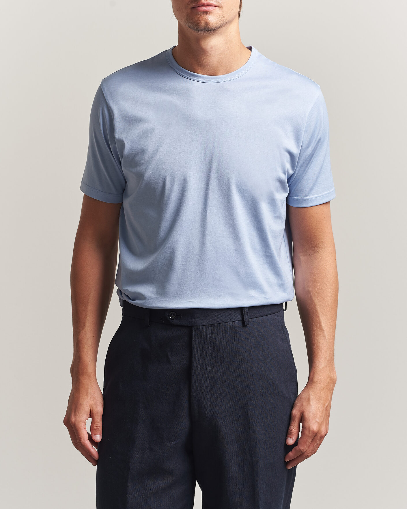 Heren | T-shirts | Sunspel | Crew Neck Q82 Cotton T-Shirt Sky Blue