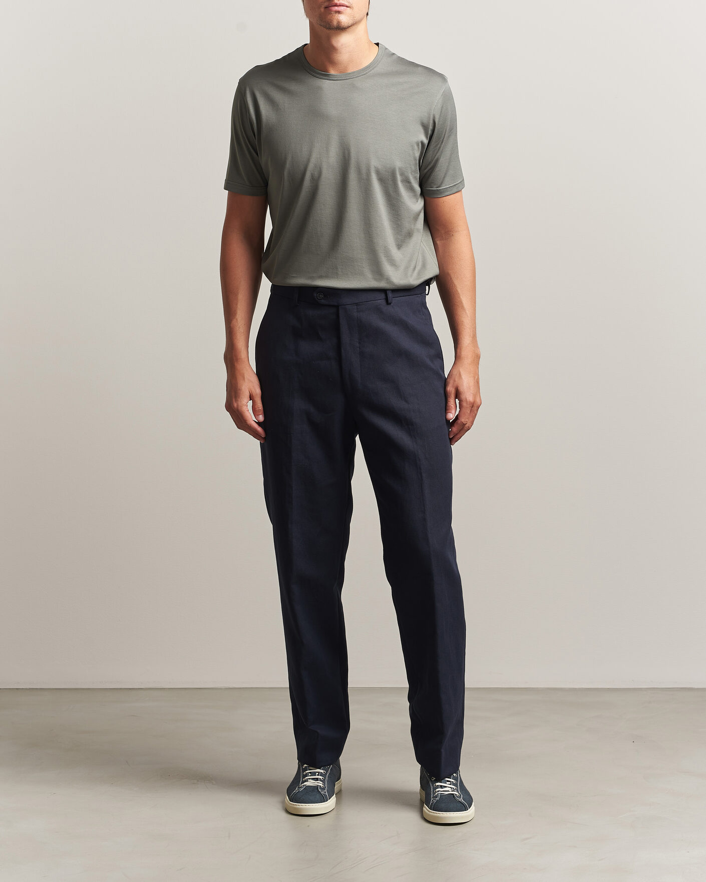 Heren | T-shirts | Sunspel | Crew Neck Q82 Cotton T-Shirt Fossil Grey