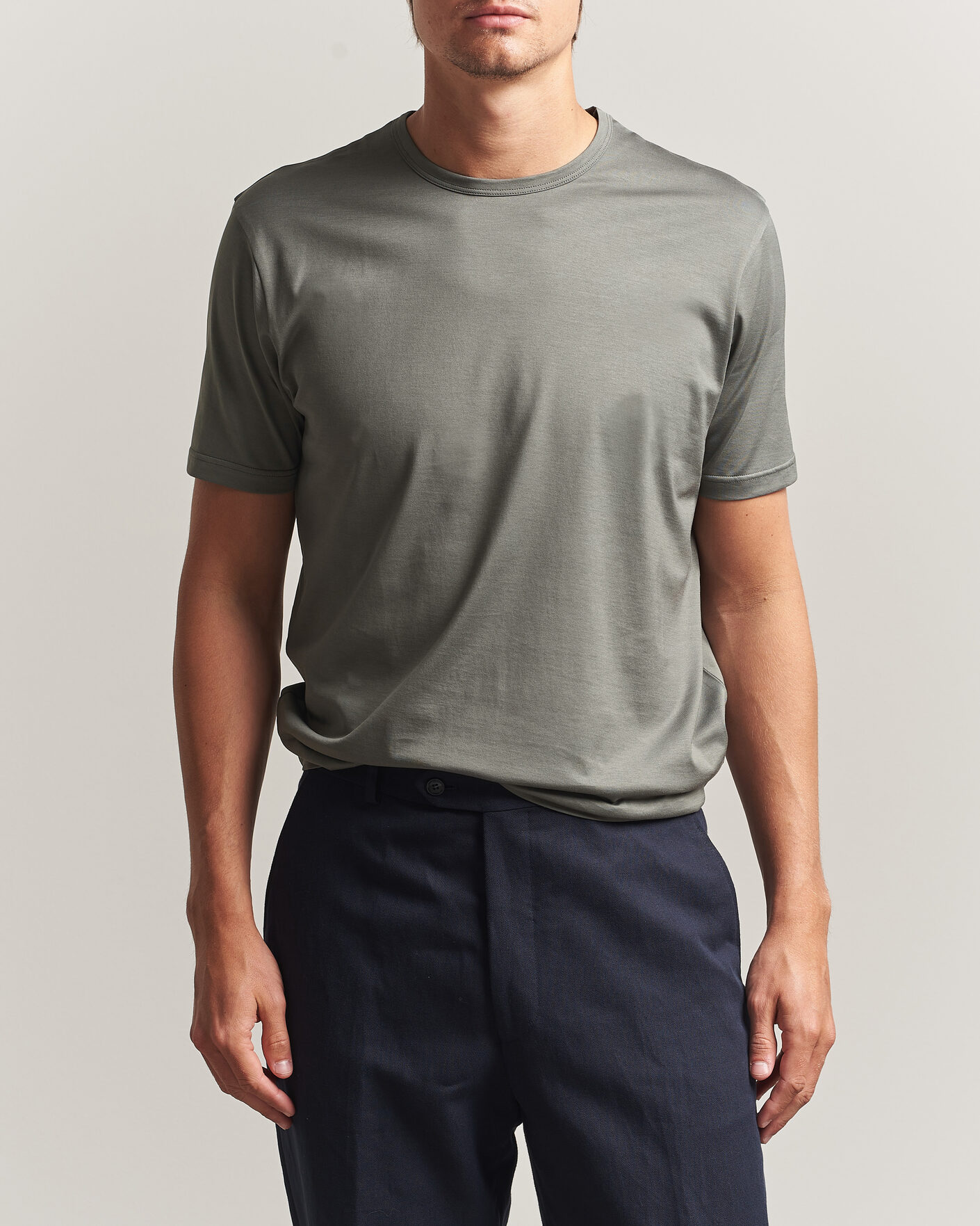 Heren | T-shirts | Sunspel | Crew Neck Q82 Cotton T-Shirt Fossil Grey