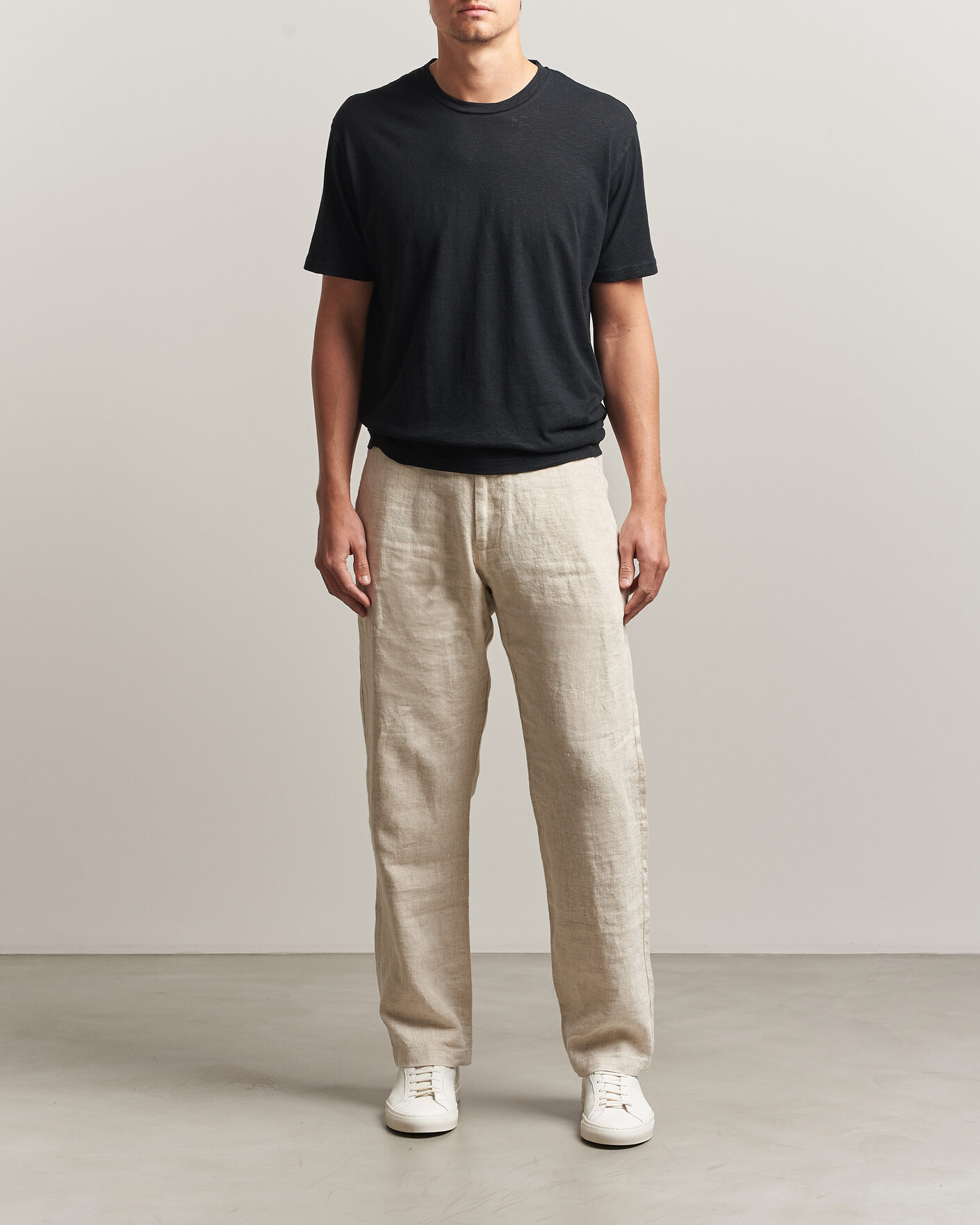Heren | T-shirts | Sunspel | Pima Cotton/Linen T-Shirt Black