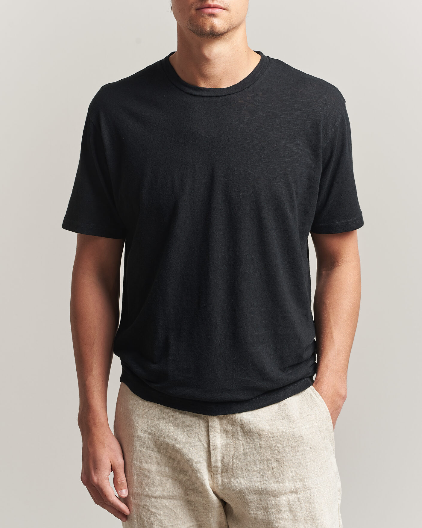 Heren | T-shirts | Sunspel | Pima Cotton/Linen T-Shirt Black