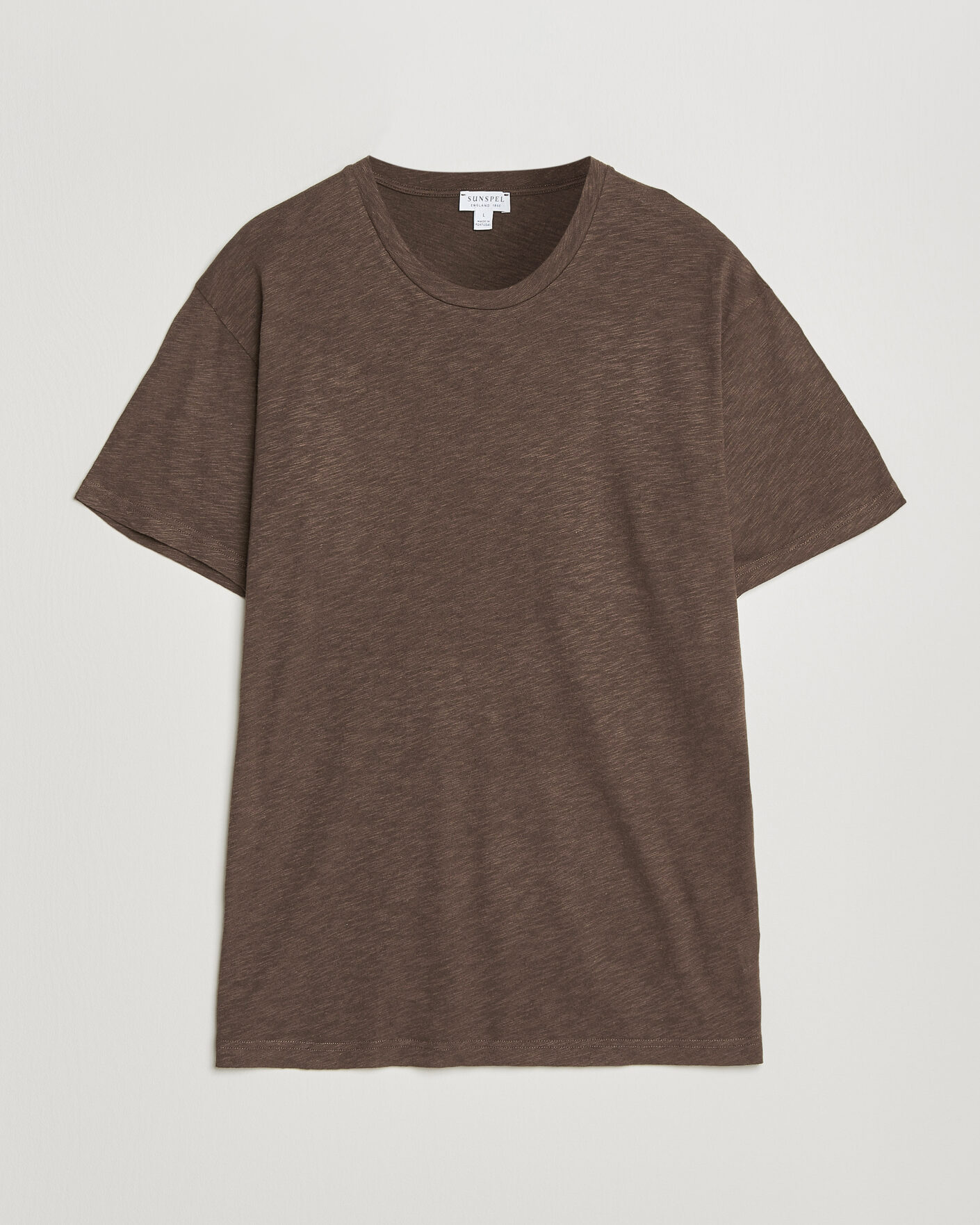 Heren | T-shirts | Sunspel | Pima Cotton/Linen T-Shirt Dark Walnut