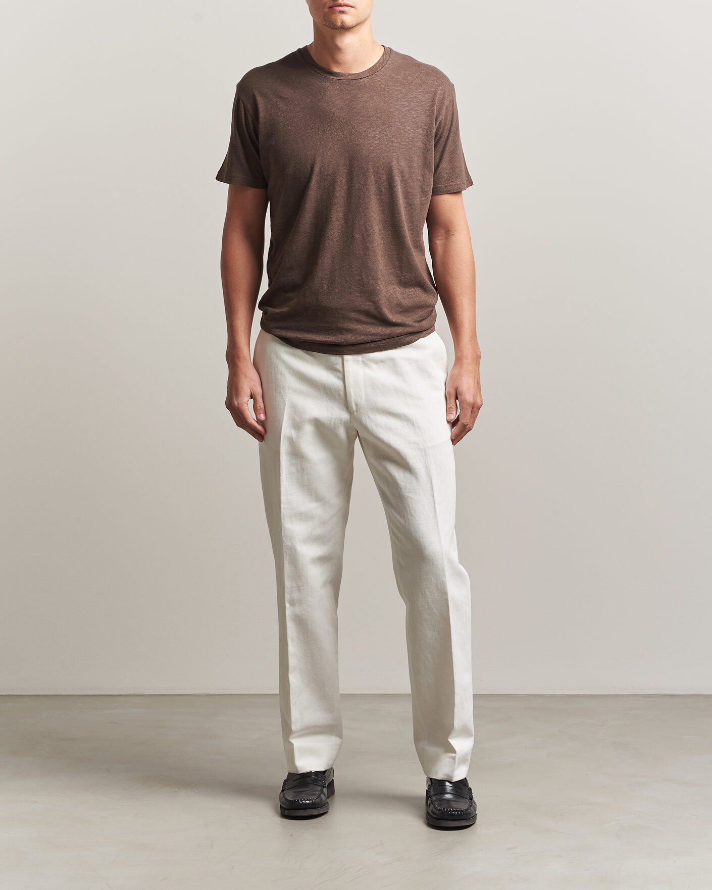 Heren | T-shirts | Sunspel | Pima Cotton/Linen T-Shirt Dark Walnut