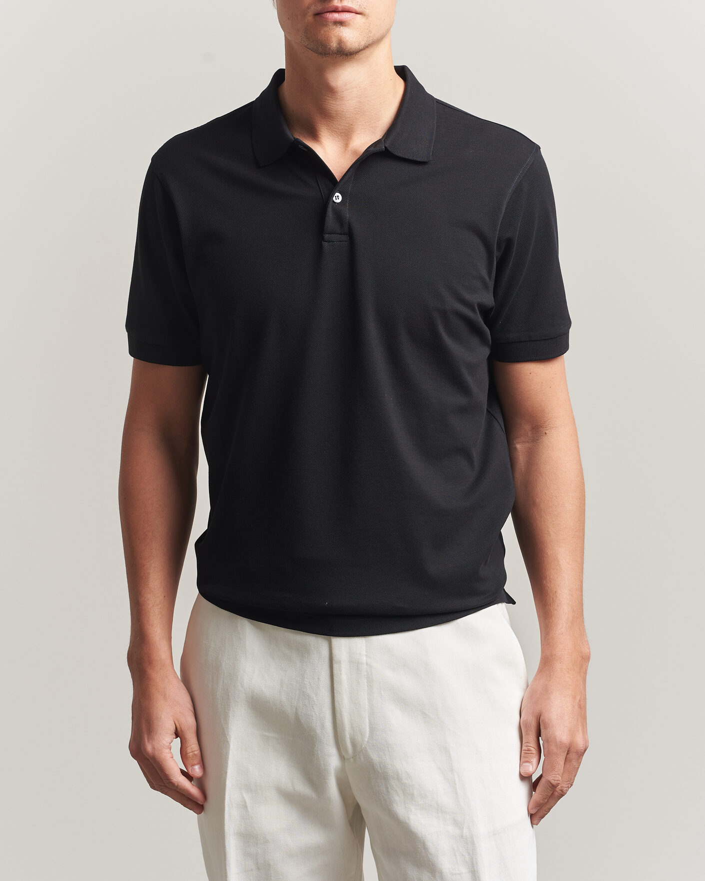 Heren | Polo's | Sunspel | Short Sleeve Pique Polo Black
