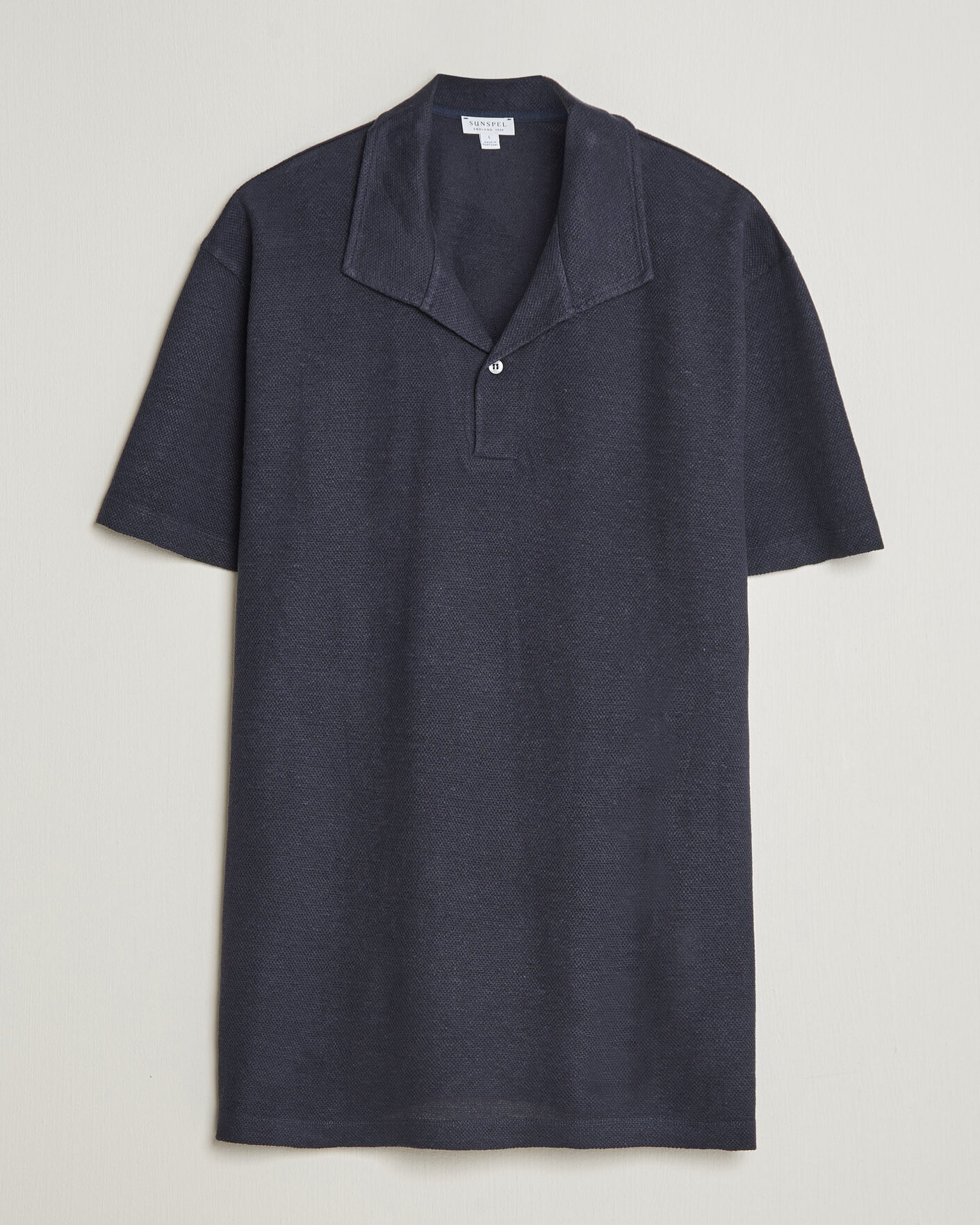 Heren | Polo's | Sunspel | Cotton/Linen Pique Polo Navy