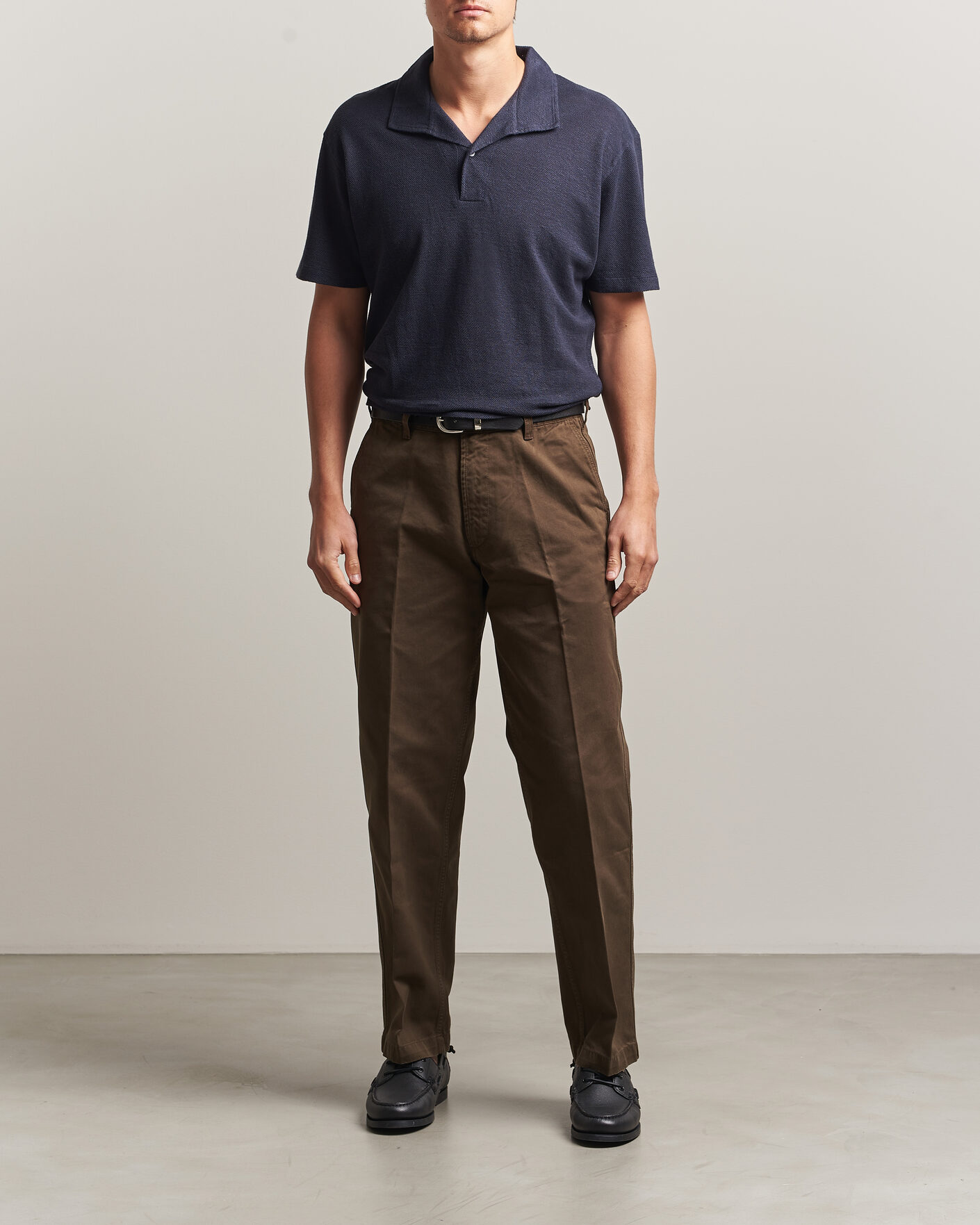 Heren | Polo's | Sunspel | Cotton/Linen Pique Polo Navy